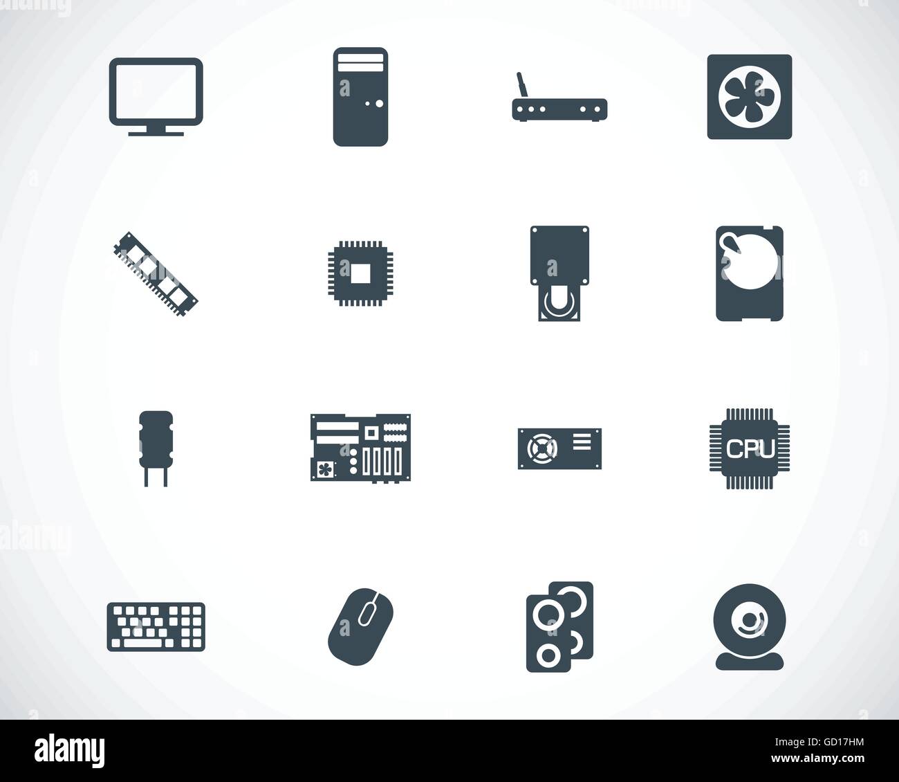 Composants PC noir Vector icons set Illustration de Vecteur