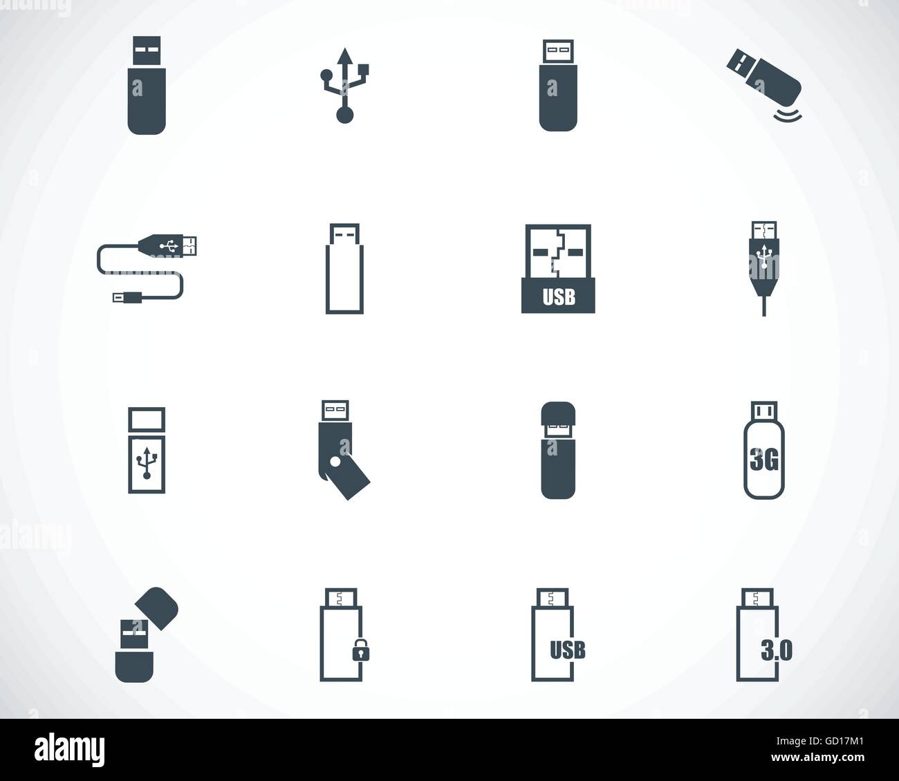 Vector icons set usb noir Illustration de Vecteur