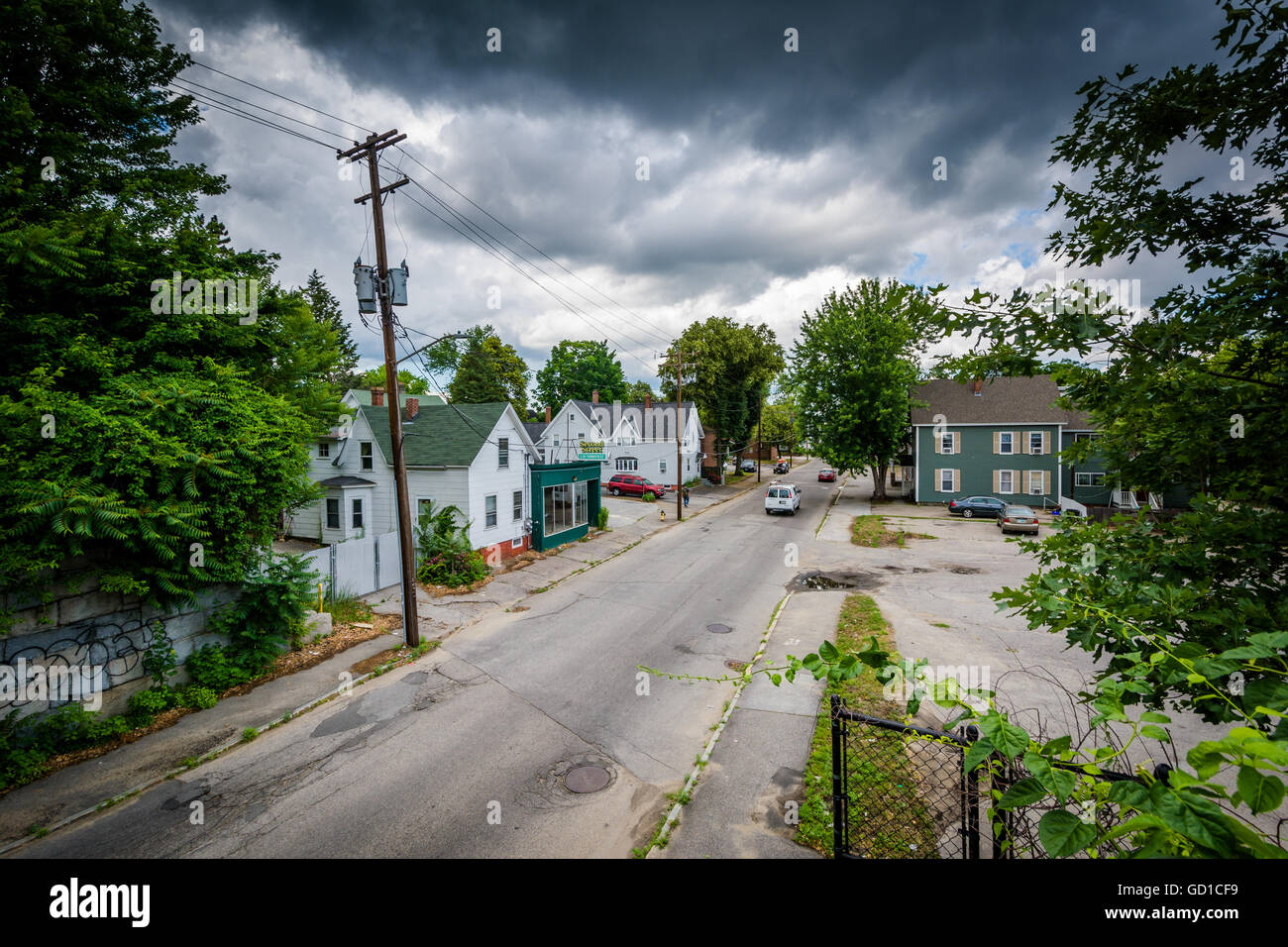 Vue de la deuxième rue, dans Piscataquog, Manchester, New Hampshire. Banque D'Images