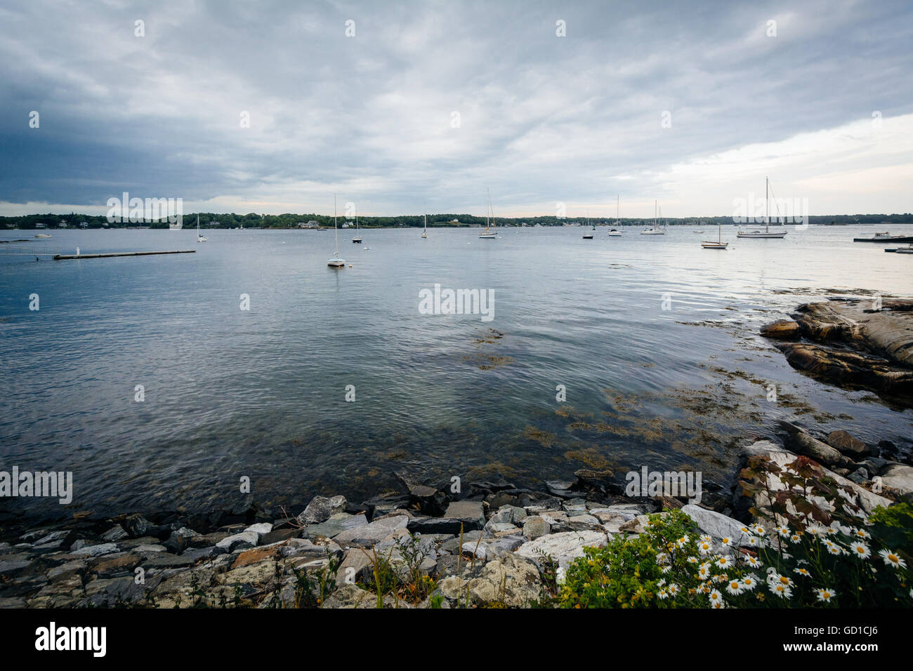 Vue de la rivière Piscataqua, à New Castle, Portsmouth, New Hampshire. Banque D'Images