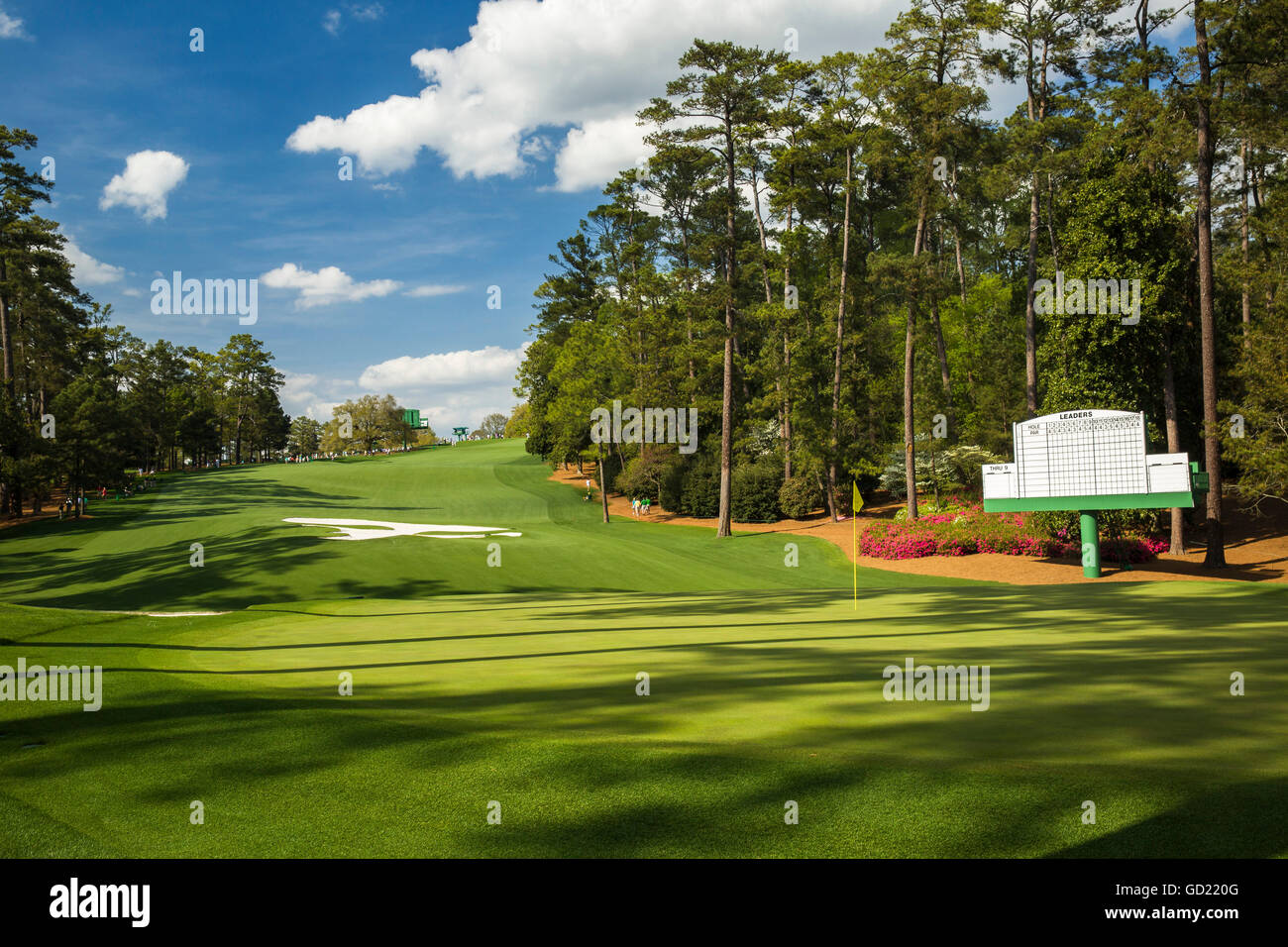 À la 10e derrière le vert clair à l'Augusta National Golf Club au cours de l'US Masters, à Augusta, Géorgie, États-Unis d'Amérique Banque D'Images