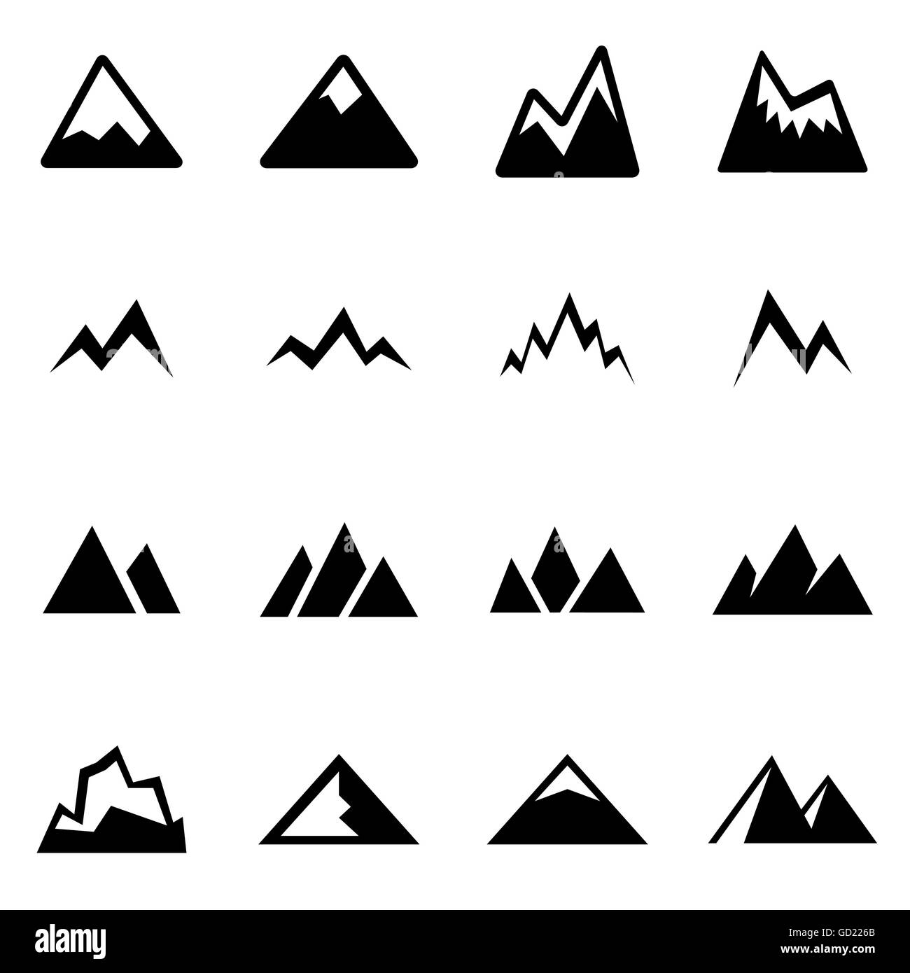Vector black mountains icon set Illustration de Vecteur