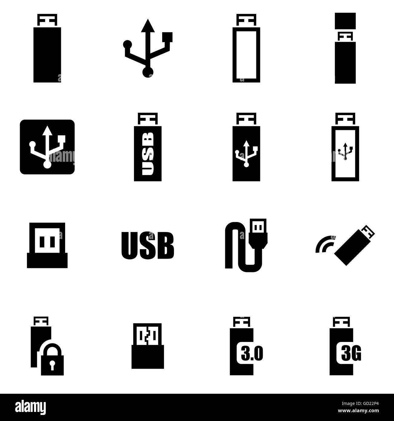 Vector icon set usb noir Illustration de Vecteur