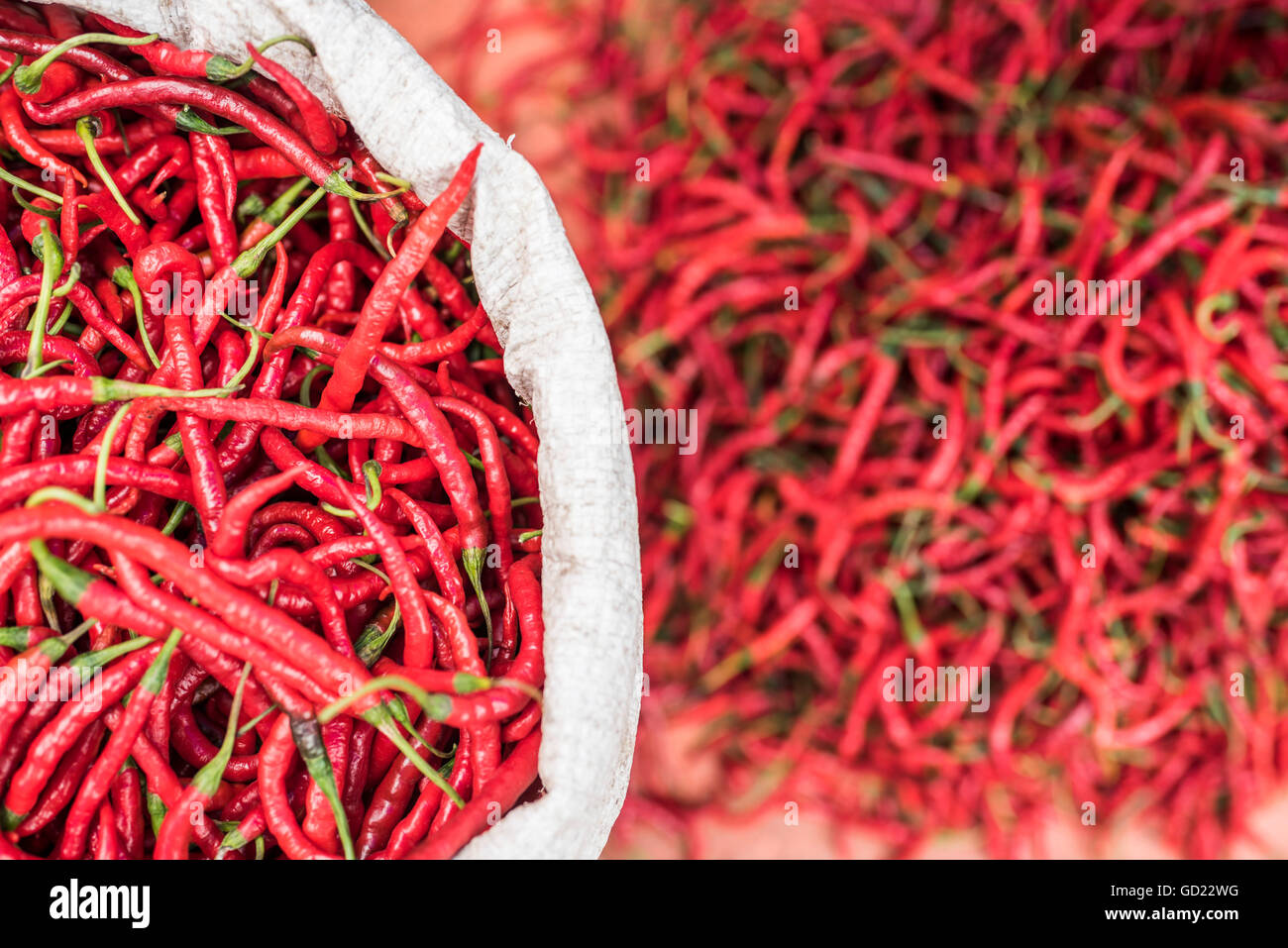 Les piments à Bukittinggi, marché de l'Ouest de Sumatra, Indonésie, Asie du Sud, Asie Banque D'Images