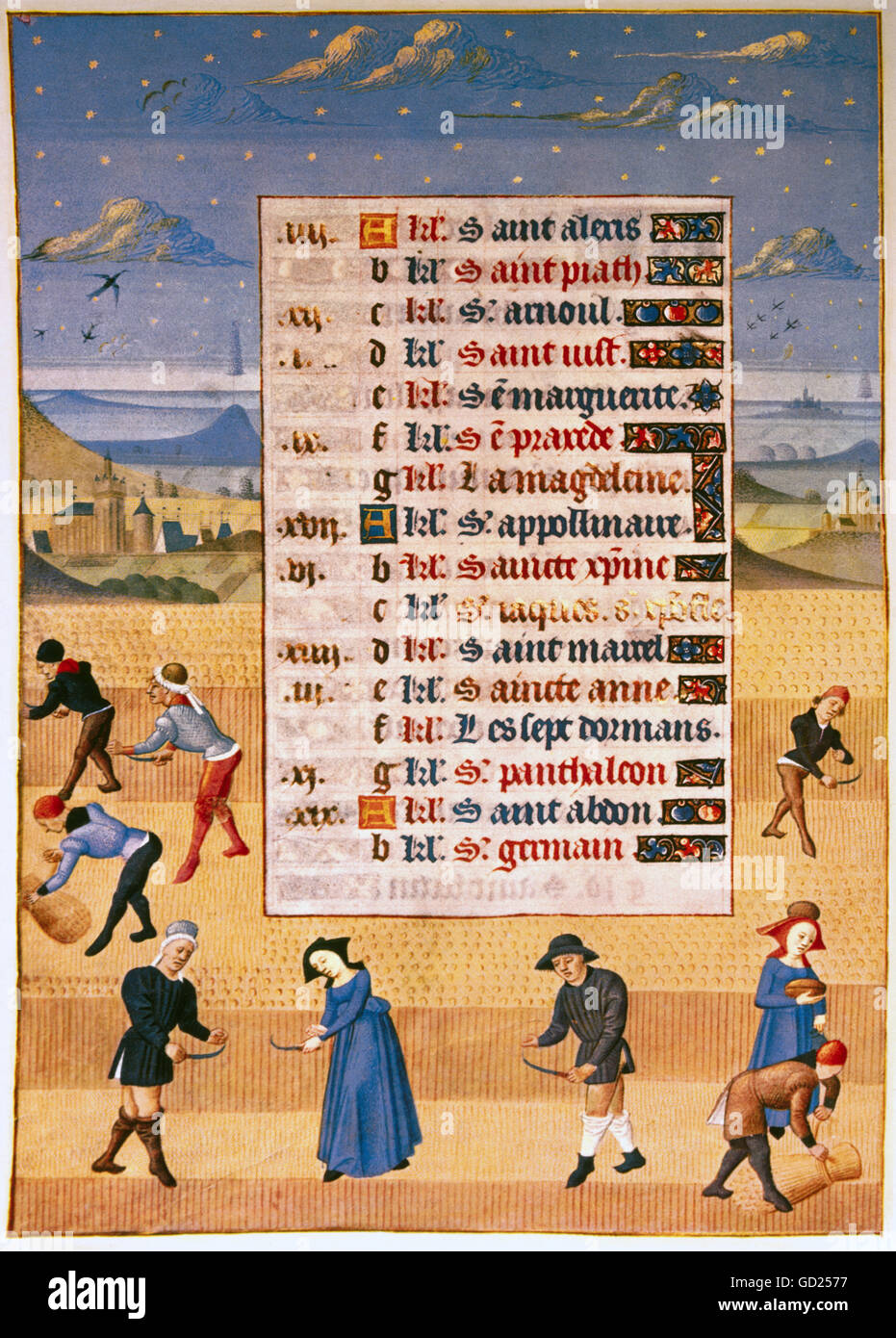 Beaux-arts, peinture, miniature, le mois de juillet, livre d'heures, Bourgogne, fin du 15e siècle, musée Condé, Chantilly, , n'a pas d'auteur de l'artiste pour être effacé Banque D'Images