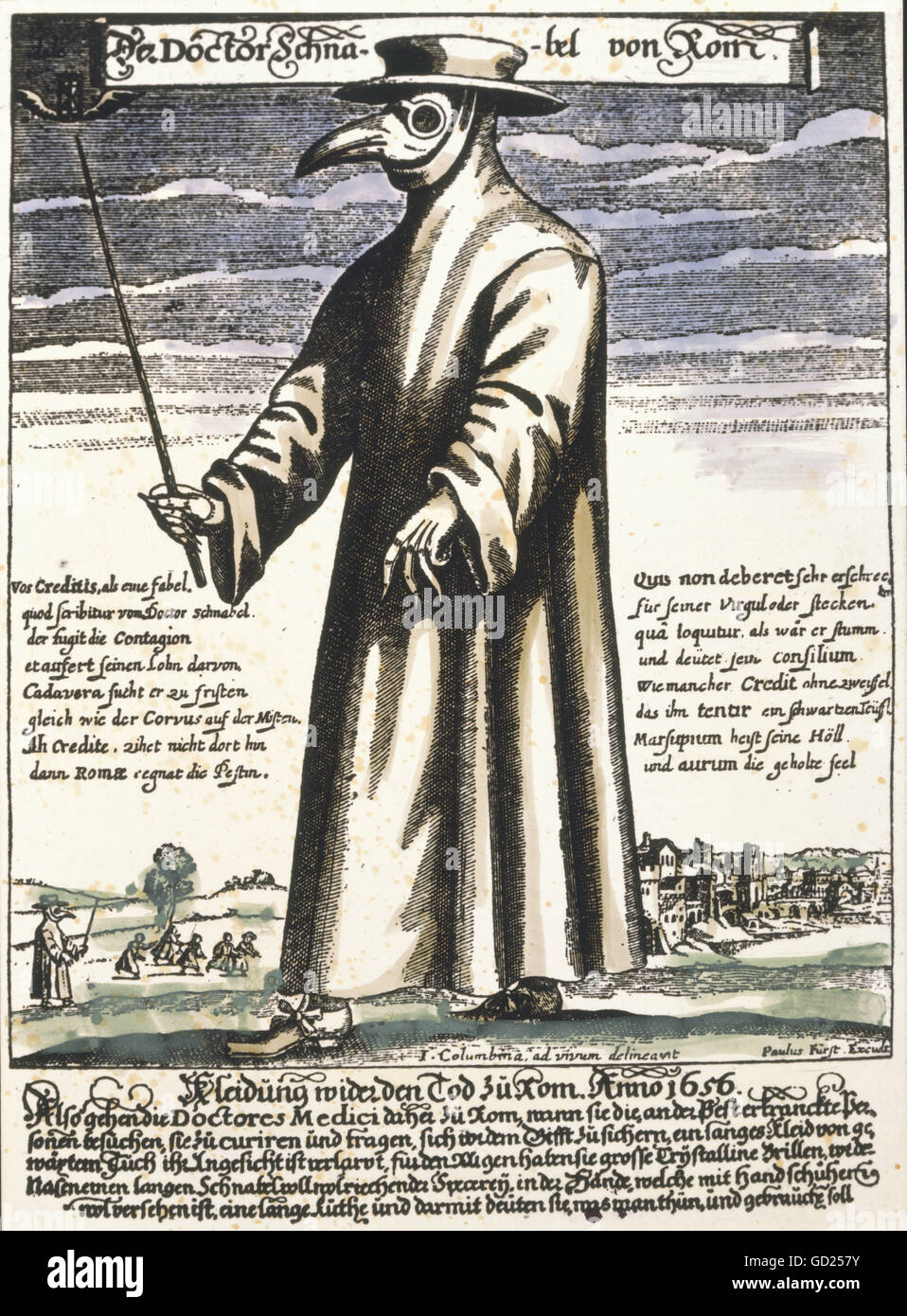 La médecine, maladies, la peste, phycician avec beak-masque, « docteur Bec de Rome', gravure sur cuivre par Paul Fuerst après J. Colombie-Britannique, 1665, collection privée, , n'a pas d'auteur de l'artiste pour être effacé Banque D'Images
