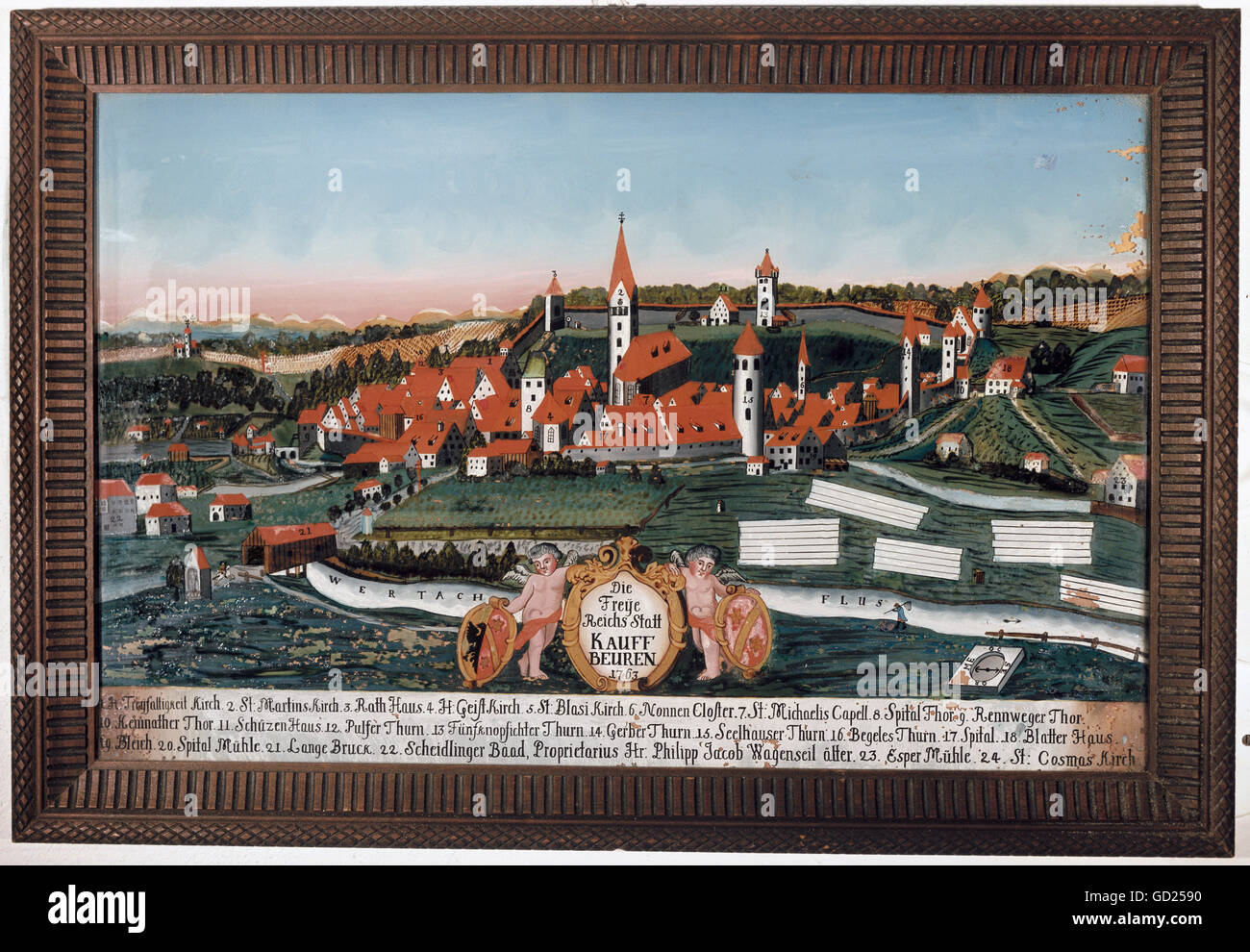 Géographie / Voyage, Allemagne, Kaufbeuren, vue, peinture de verre inversé, 1763, droits-supplémentaires-Clearences-non disponible Banque D'Images