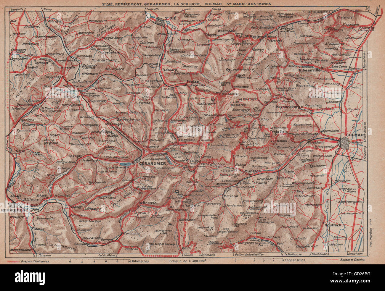 VOSGES.St Dié Remiremont Gérardmer la Schlucht Colmar.Haut-Rhin.Alsace, 1922 map Banque D'Images