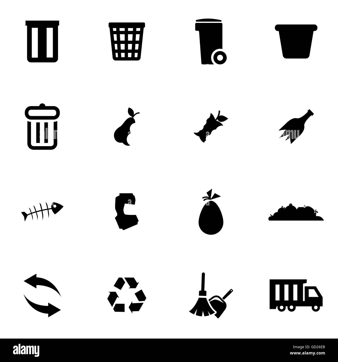 Déchets noirs Vector icon set Illustration de Vecteur