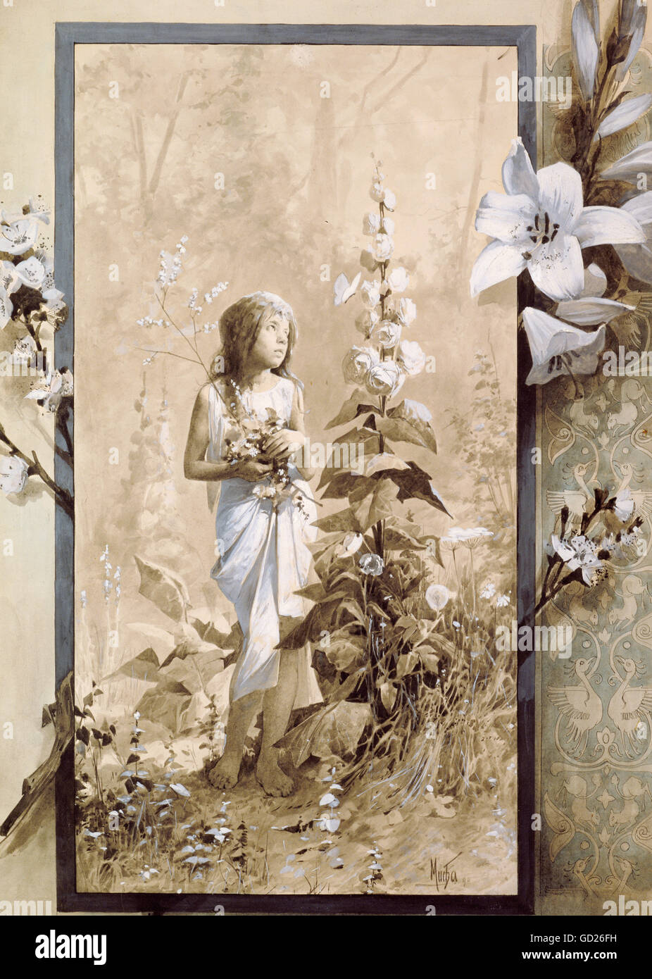 Beaux-arts, Mucha, Alphonse (1860 - 1939), peinture, jeune fille, l'artiste a le droit d'auteur , de ne pas être effacé Banque D'Images