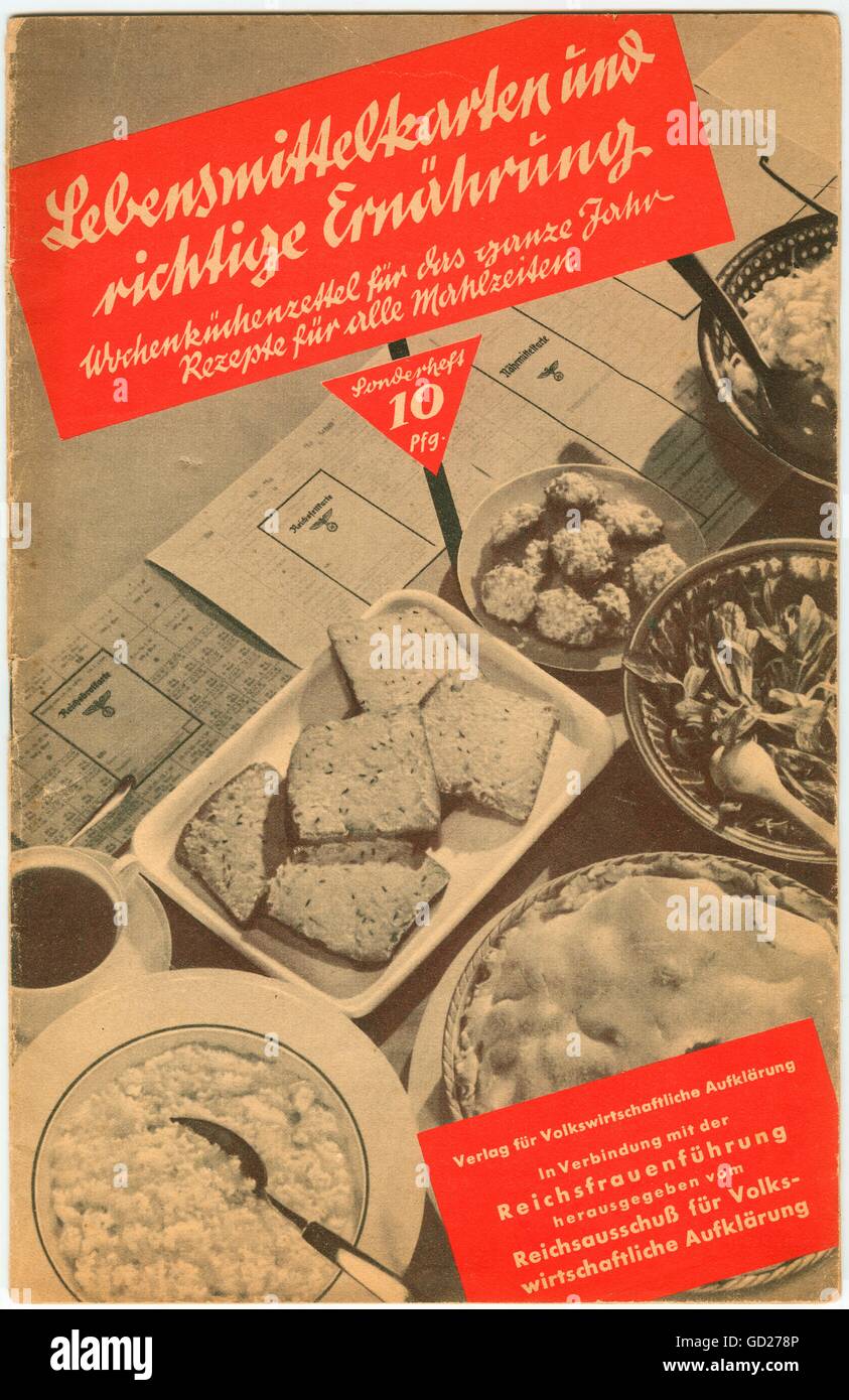 National-socialisme, presse, Allemagne, le troisième Reich, brochure avec les recettes de cartes de ration alimentaire, le titre est:'cartes de ration alimentaire et la nutrition correcte', émis par le comité de l'éclaircissement économique, probablement 1939 ou 1940, droits additionnels-Clearences-non disponible Banque D'Images