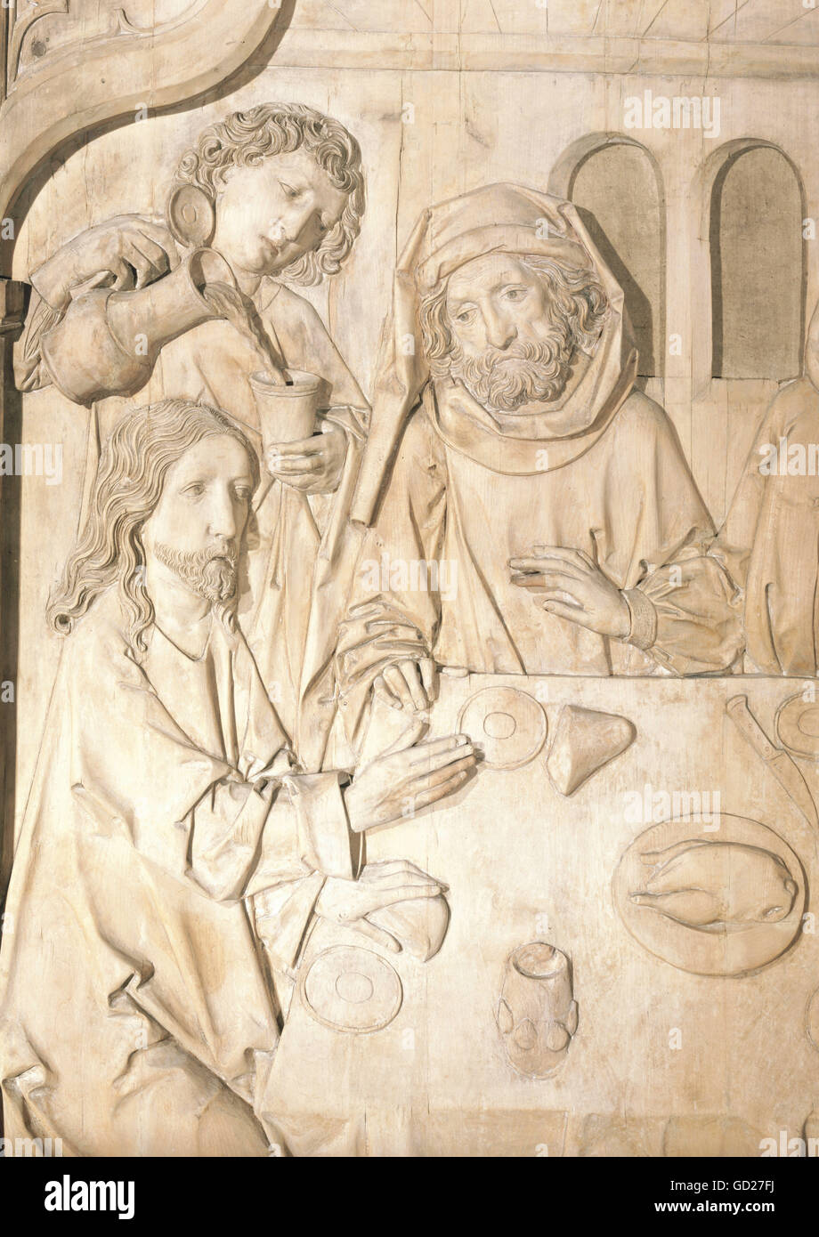 Beaux-arts, Tilman Riemenschneider, (vers 1460 - 1531), sculpture, relief d'un autel à ailes, détail, 'Symposia de la maison de Simon', Wuerzburg, Allemagne, 1490/1492, musée national bavarois de Munich, l'artiste a le droit d'auteur , de ne pas être effacé Banque D'Images