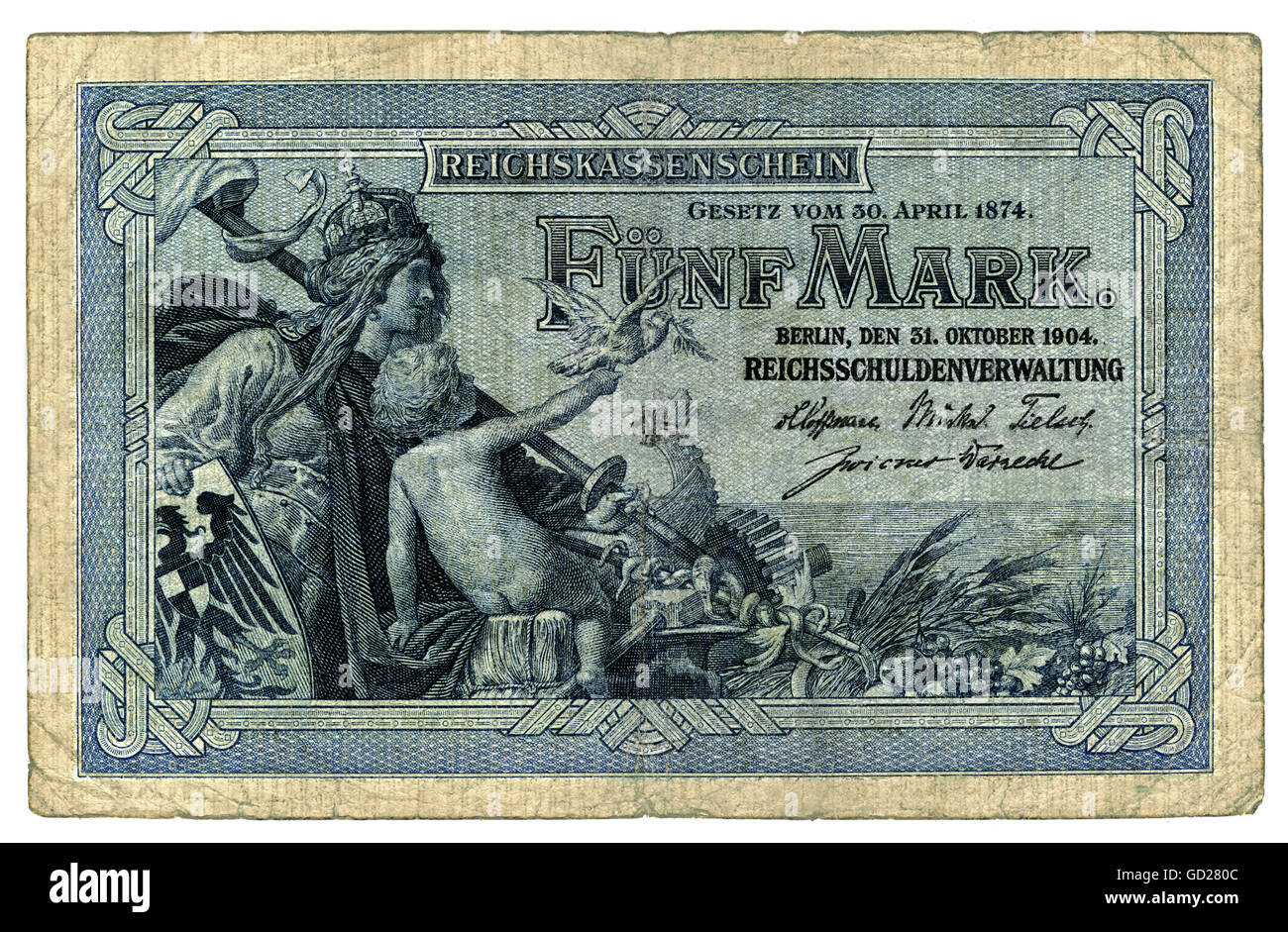 Argent / finances, billet de banque, 5 points, femme figure: Germania, Allemagne, 1904, droits additionnels-Clearences-non disponible Banque D'Images