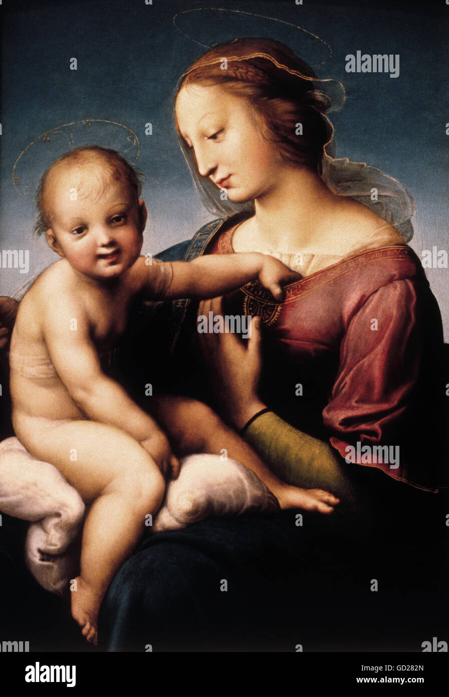 Beaux-arts, Raphaël, (Raffaello Sanzio da Urbino), (1483-1520), peinture, 'Grande Madonna Cowper', 1508, huile sur toile, 68 x 47 cm, National Gallery of Art, Washington, n'a pas d'auteur de l'artiste pour être effacé Banque D'Images