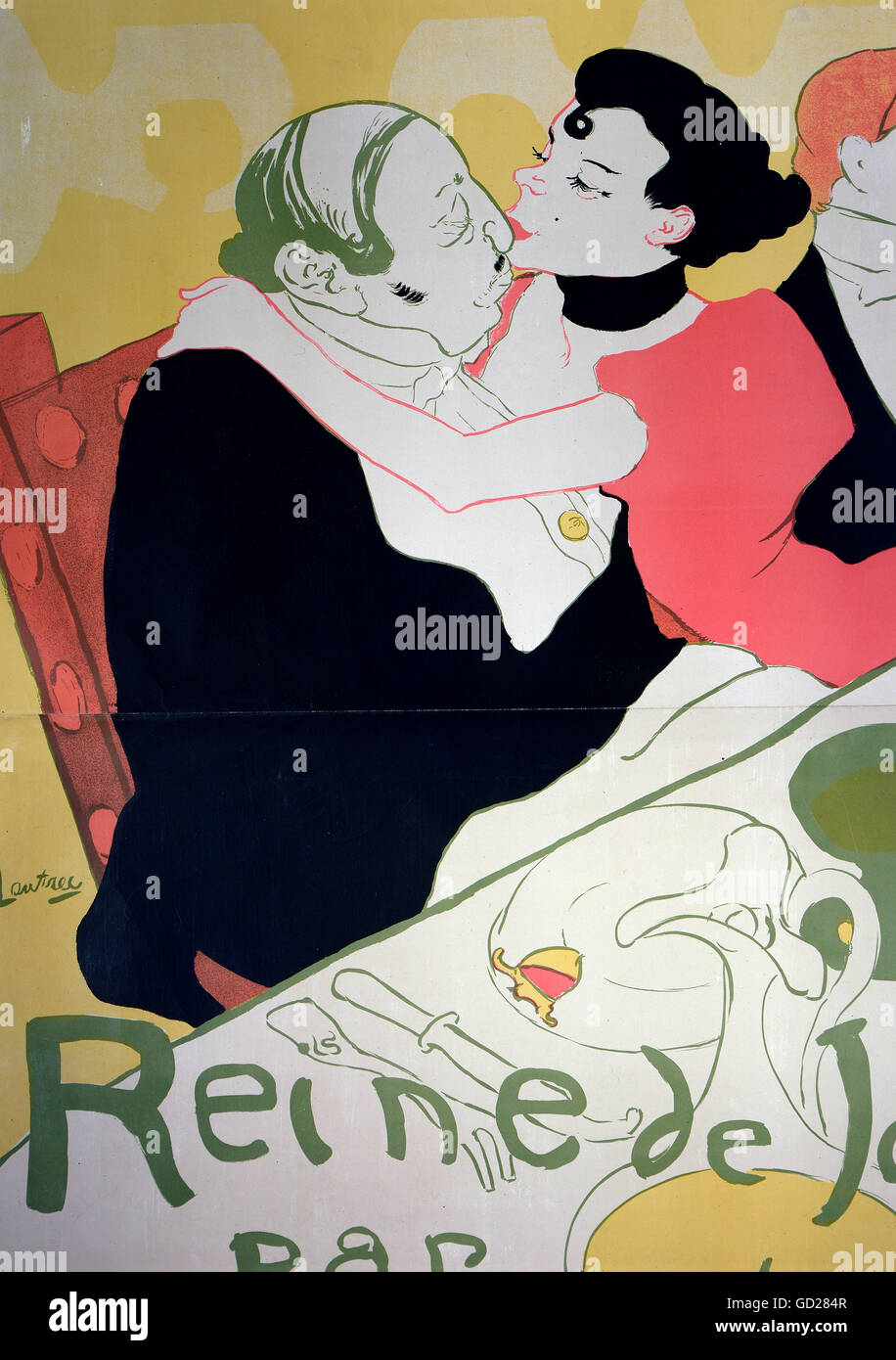 Publicité, commerce du livre, poster publicitaire pour le livre 'Reine de joie' de Victor Joze, 1892, lithographie couleur d'Henri de Toulouse-Lautrec, 140 x 97 cm, imprimé par Edward Ancourt, Paris, détail, Die Neue Sammlung (la Nouvelle Collection), Munich, droits additionnels-Clearences-non disponible Banque D'Images