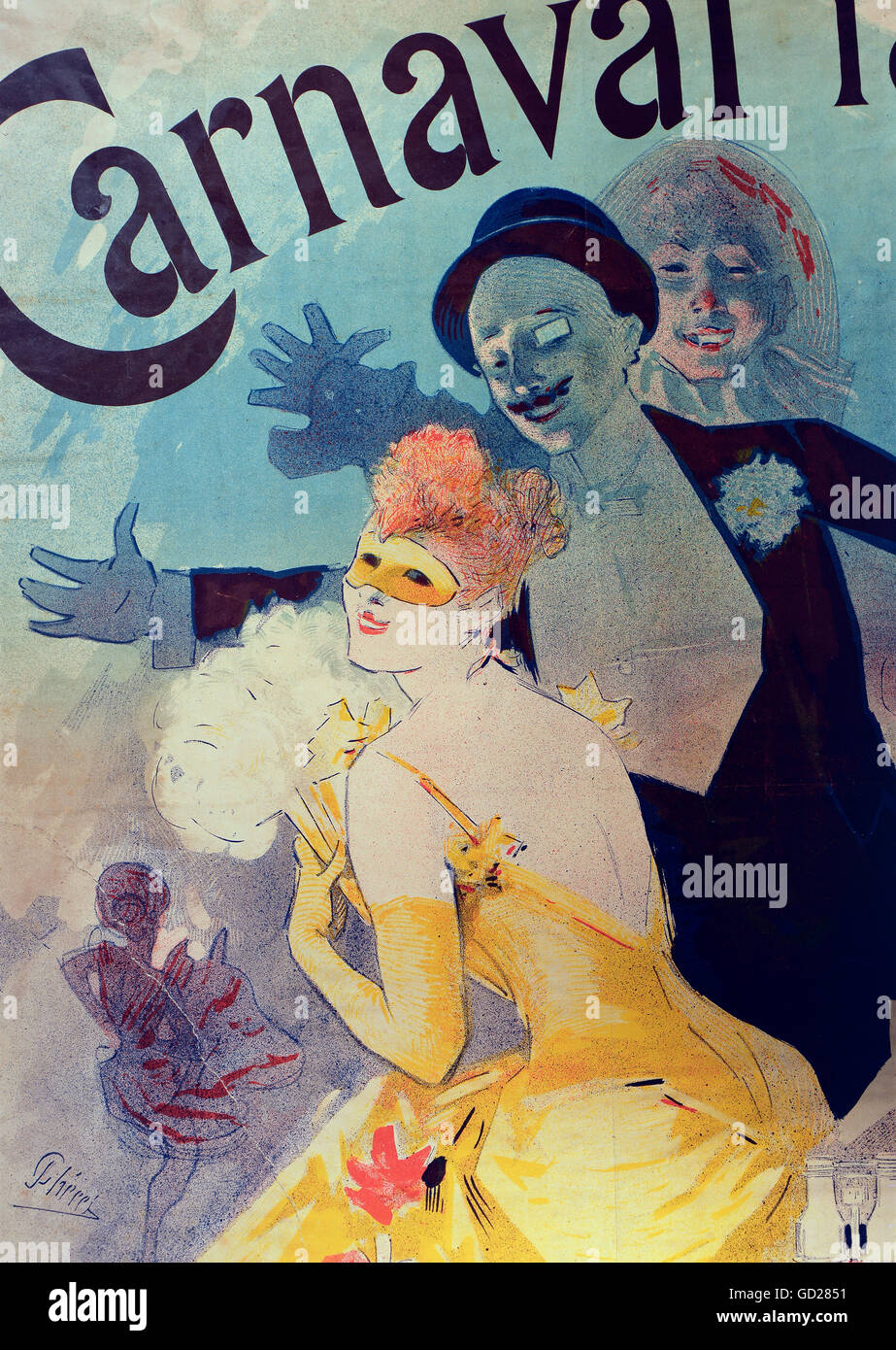 Affiches, affiche publicitaire pour le carnaval 1892 au Théâtre de l'Opéra, par Jules Cheret (1836 - 1932), lithographie couleur, 117 x 84 cm, détail, Die Neue Sammlung (la nouvelle collection), Munich, droits additionnels-Clearences-non disponible Banque D'Images