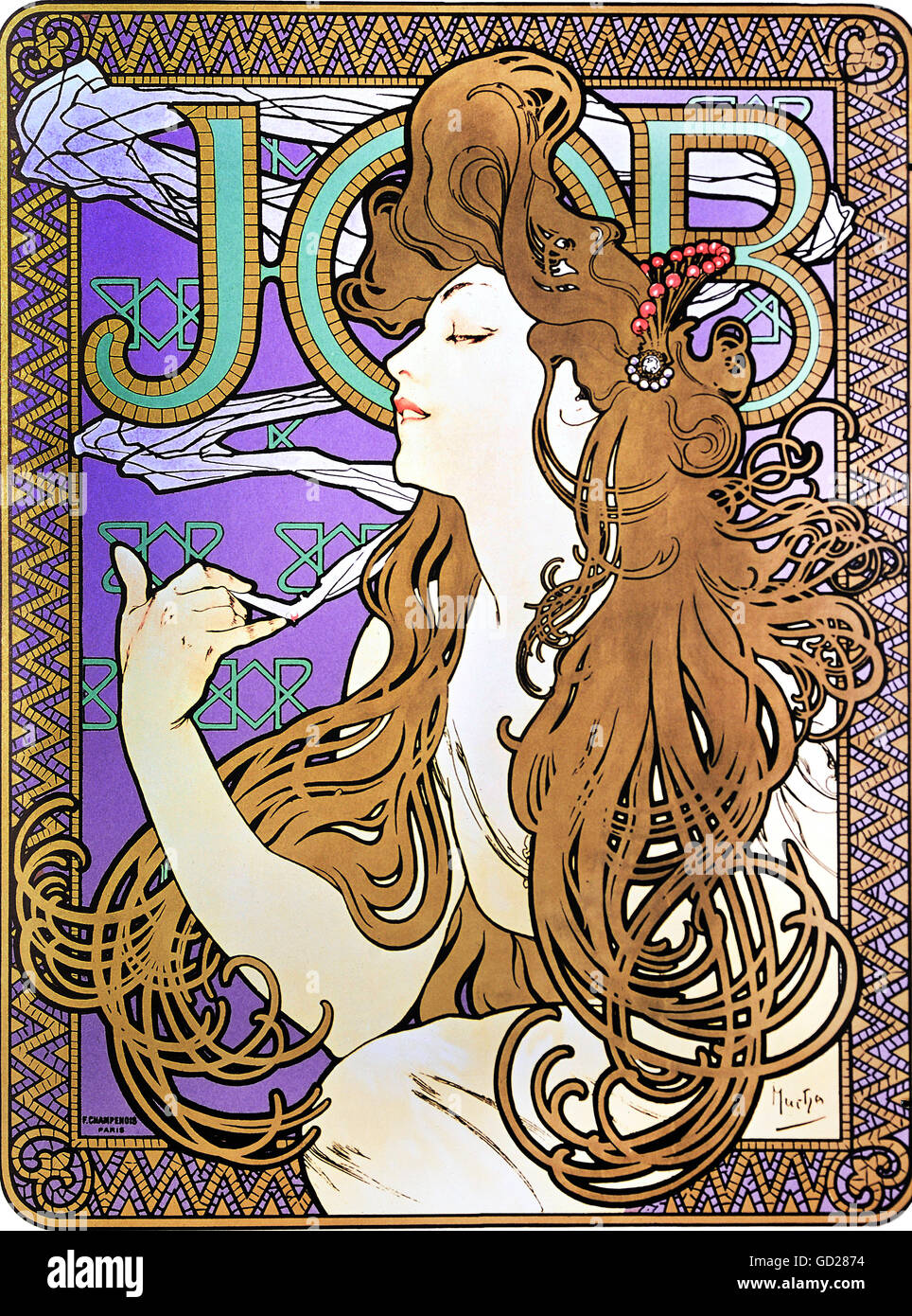 Beaux-arts, Mucha, Alphonse (1860 - 1939), affiche, affiche publicitaire pour les cigarettes 'Travail', lithographie couleur, Paris, vers 1900, collection privée, l'artiste n'a pas d'auteur pour être effacé Banque D'Images