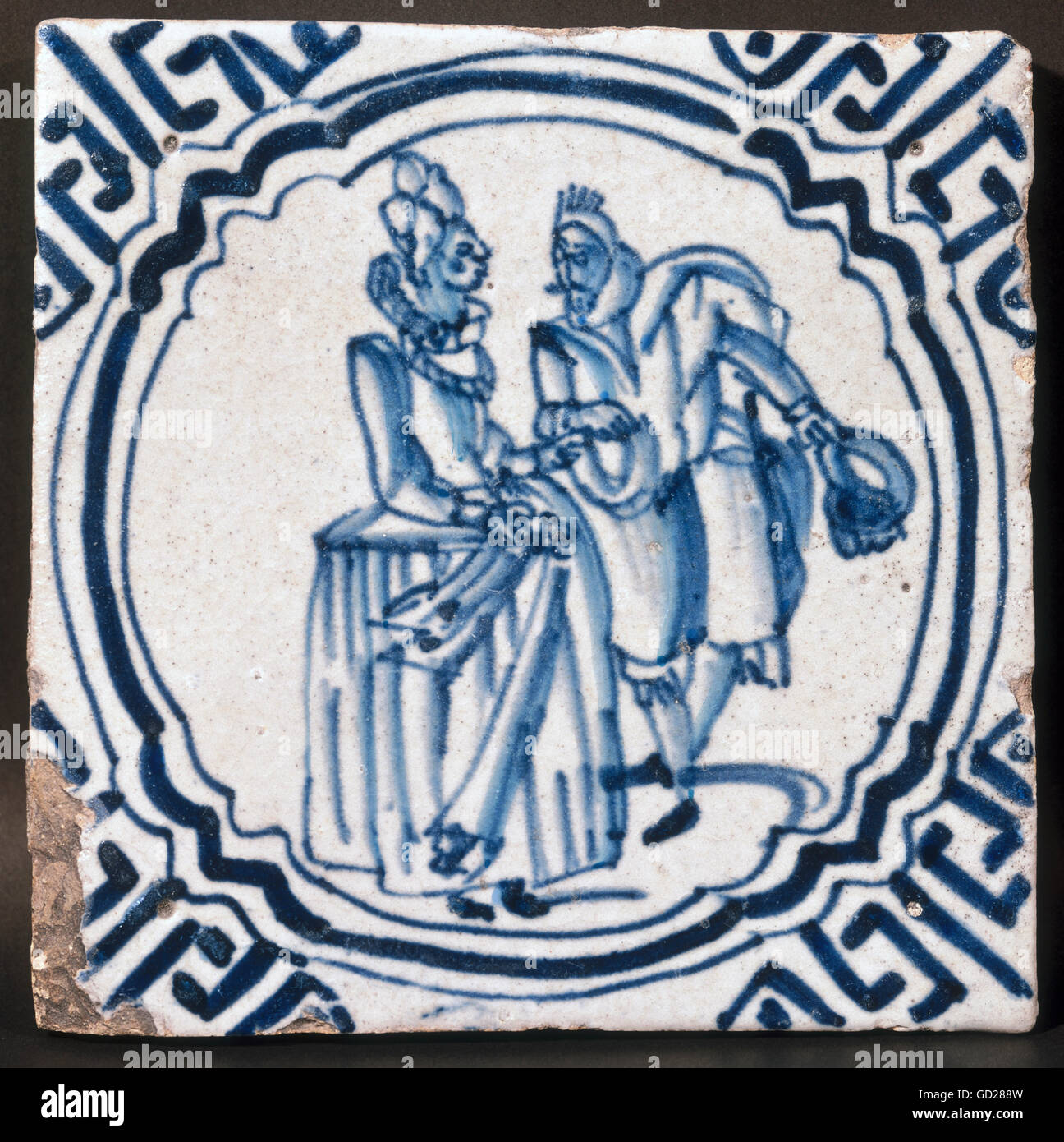 Beaux-arts, carreaux décoratifs, Couple', montons avec carreaux de Delft, illustration, début du 17e siècle, 13 x 13 cm, De Porceleyne Fles, Delft, auteur de l'artiste n'a pas à être effacée Banque D'Images