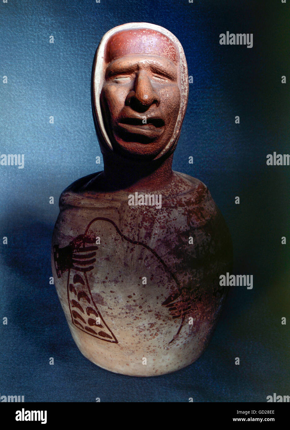 Beaux-arts, du Pérou, de la céramique, aveugle qui n'a peint mains tenant un hochet, l'inhumation objet, faïence, 4ème - 6ème siècle, hauteur 23 cm, Musée ethnologique de Berlin, l'artiste n'a pas d'auteur pour être effacé Banque D'Images