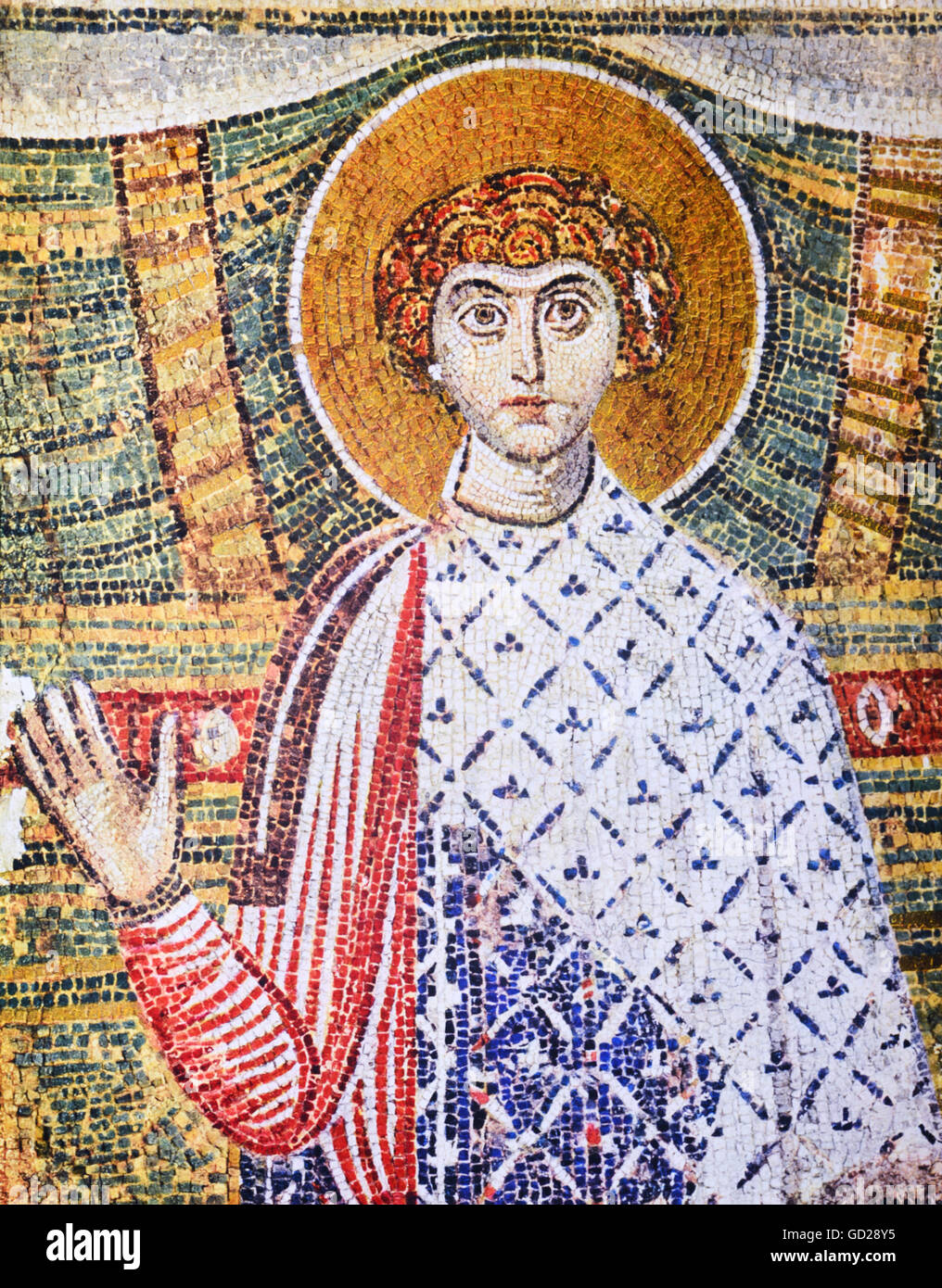 Beaux-arts, art religieux, saints, Saint Démétrios de Thessalonique, photo, mosaïque, église Saint Demetrius, Thessalonique, Grèce, 6ème siècle, , n'a pas d'auteur de l'artiste pour être effacé Banque D'Images