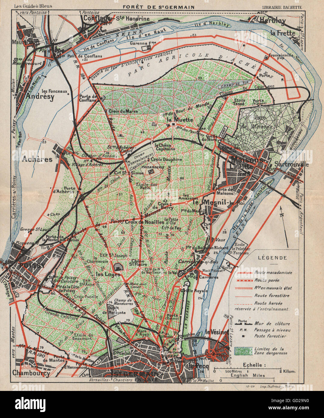 FORÊT DE ST. GERMAIN-EN-LAYE. Carte vintage. Poissy Yvelines Maisons-Lafitte 1927 Banque D'Images