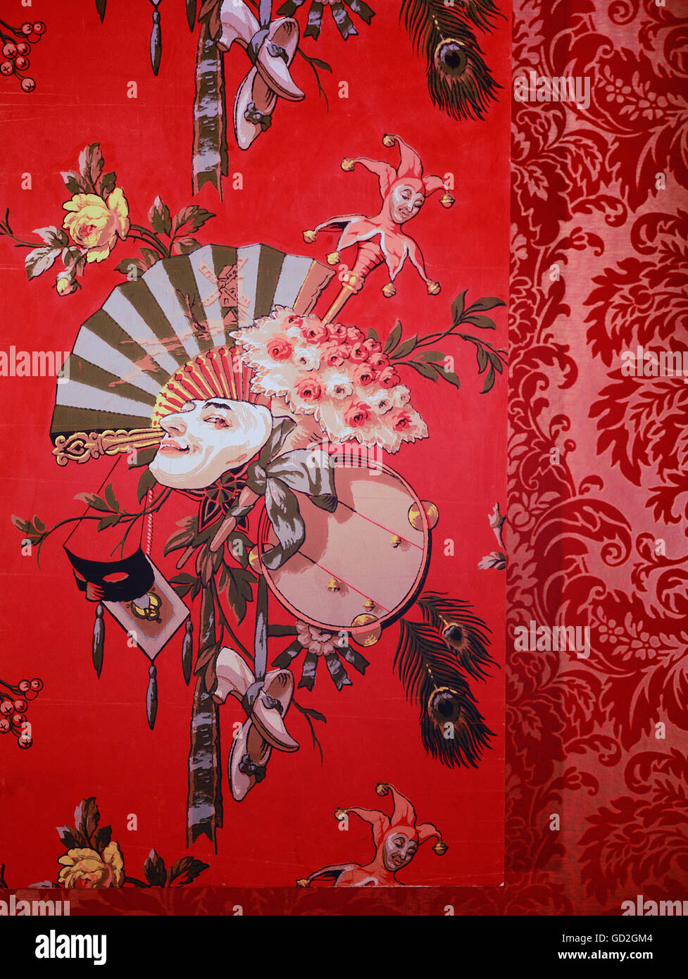 Fête, carnaval, papier peint avec symboles de carnaval, machine à imprimer, vers 1860, droits additionnels-Clearences-non disponible Banque D'Images