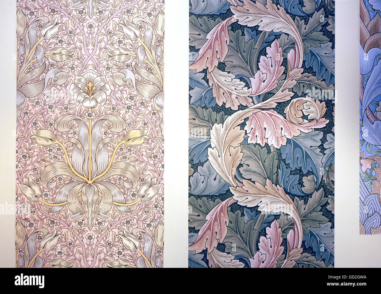 Beaux-arts, Morris, William (1834 - 1896), papier peint, deux modèles de fleurs d'acanthe et, vers 1880, Musée du Papier Peint allemand, Kassel, Allemagne, l'artiste n'a pas d'auteur pour être effacé Banque D'Images