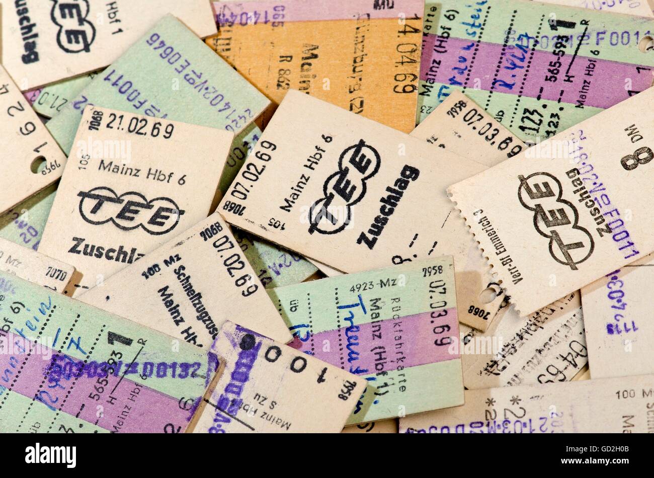 Transport / transport, chemin de fer, billet de train, supplément pour le tee environ 8 DM, Mainz, Allemagne, 1969, droits supplémentaires-Clearences-non disponible Banque D'Images