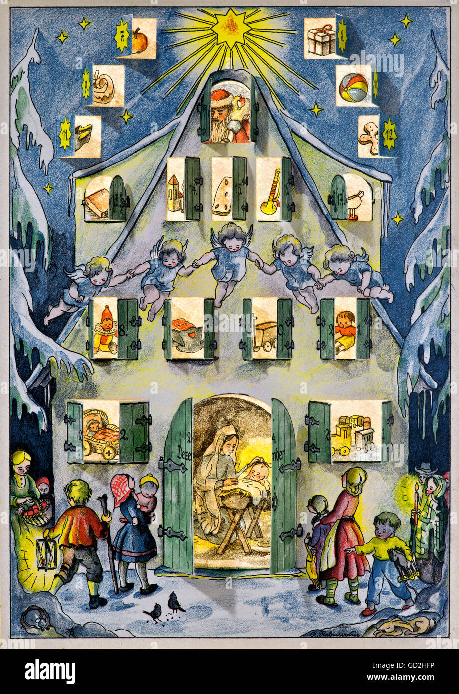 Noël, saison de l'Avent, calendrier de l'Avent, maison enneigée, Allemagne,  vers 1949, droits additionnels-Clearences-non disponible Photo Stock - Alamy