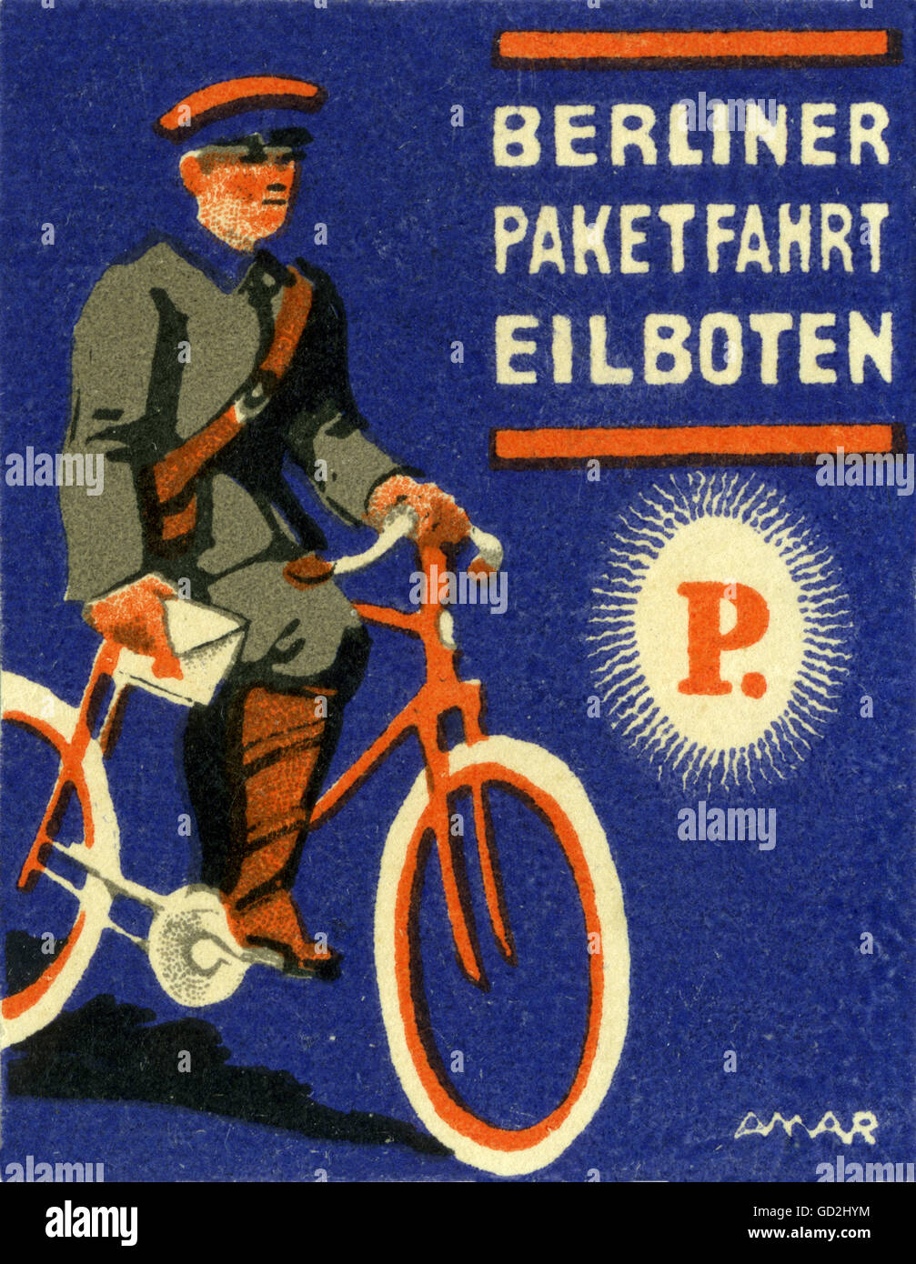 Mail, 'Berliner Paketfahrt Eilboten', timbre-affiche, messagerie avec vélo, Berlin, Allemagne, vers 1913, droits additionnels-Clearences-non disponible Banque D'Images