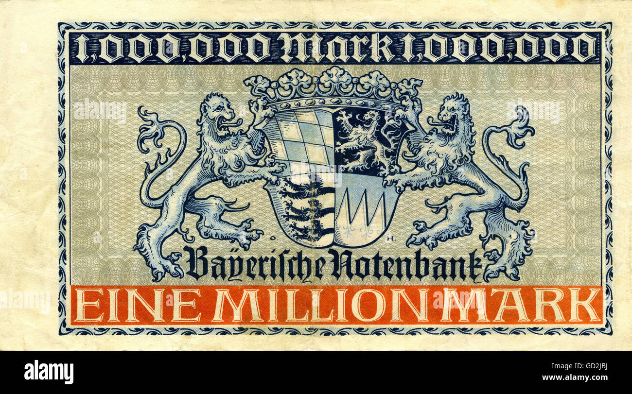 Monnaie / finances,billet,Allemagne,Bavière,billet de banque environ 1.000.000 Mark,banque bavaroise émettrice,15.8.1923,un million,Mark,Munich,hyperinflation,billets,manteau d'armes,bavarois,crise économique,crise économique,crise économique,crise économique,crise financière,crise financière,crise financière,crise financière,crise financière,crise du crédit,crise du crédit,crise du crédit,crise du crédit,crise du papier,23e,augmentation des prix des billets,19b,augmentation des liquidités,augmentation des prix des billets,hors-monnaie,19s,augmentation des prix des fonds,19s,augmentation des fonds,19s,augmentation des fonds disponibles,19s,crise financière,crise financière,19s,augmentation des fonds,19s,augmentation des prix des fonds,hors Banque D'Images