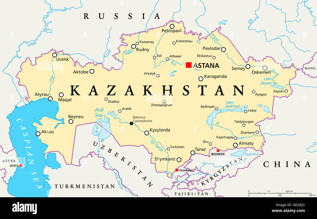 Carte Politique Du Kazakhstan Astana Capitale Des Fronti Res Carte Politique Du Kazakhstan A Astana Capitale Des Frontieres Nationales D Importantes Villes Rivieres Et Lacs Republique D Asie Centrale Gd2kj3 
