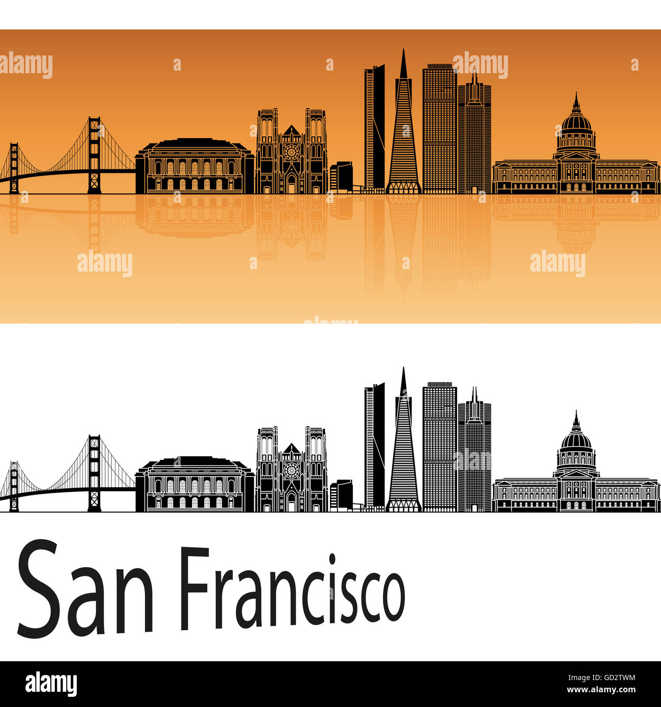 Horizon de San Francisco en fond orange en fichier vectoriel éditable Banque D'Images