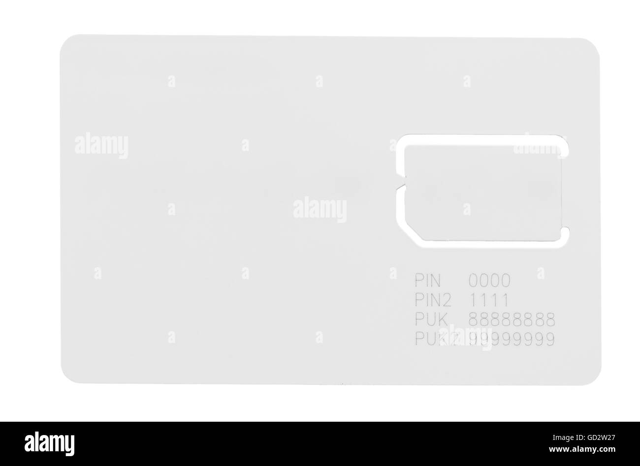 White CARTE SIM pour un téléphone mobile avec un espace vide pour l'écriture isolé Banque D'Images