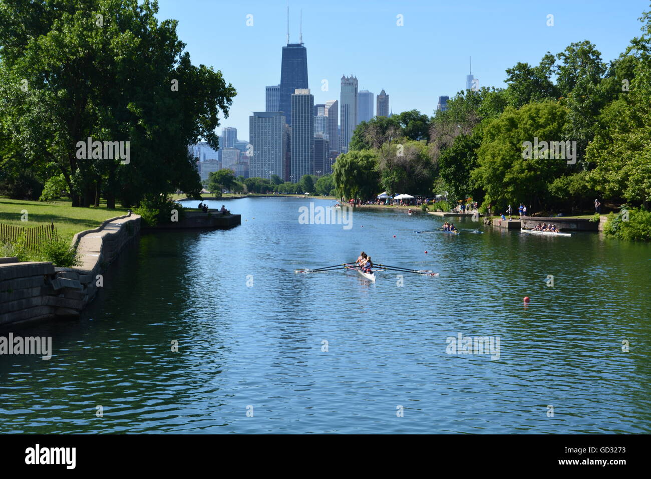 Dévalez les bateaux Lagoon Lincoln Park style Henley au 36e course annuelle de la Chicago Sprints régate, 9-10 juillet 2016 Banque D'Images