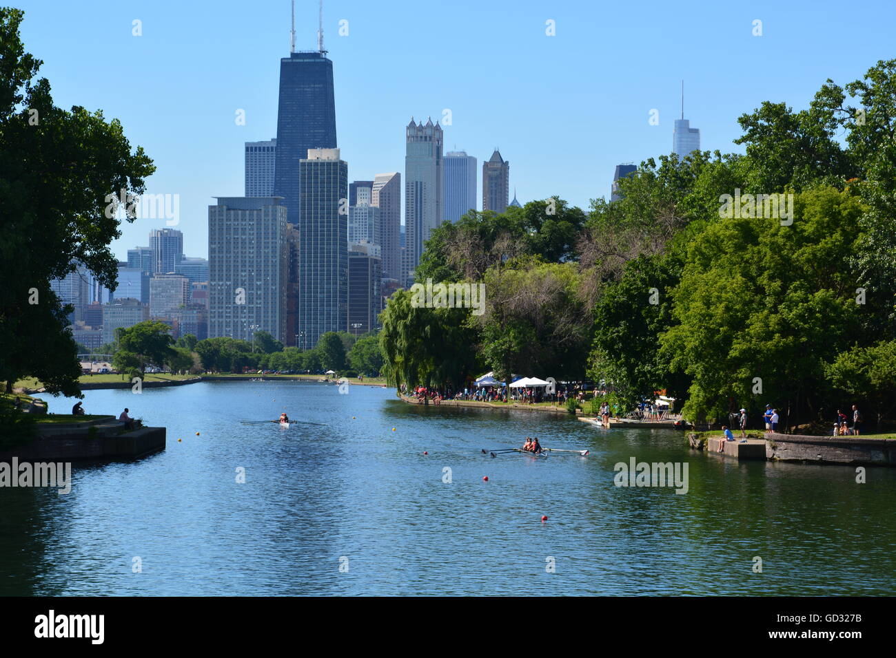 Dévalez les bateaux Lagoon Lincoln Park style Henley au 36e course annuelle de la Chicago Sprints régate, 9-10 juillet 2016 Banque D'Images
