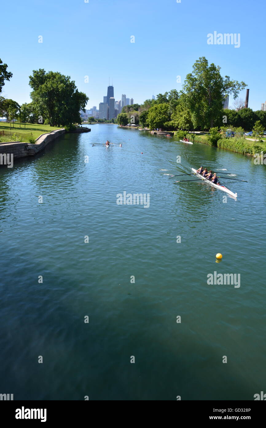 Dévalez les bateaux Lagoon Lincoln Park style Henley au 36e course annuelle de la Chicago Sprints régate, 9-10 juillet 2016 Banque D'Images