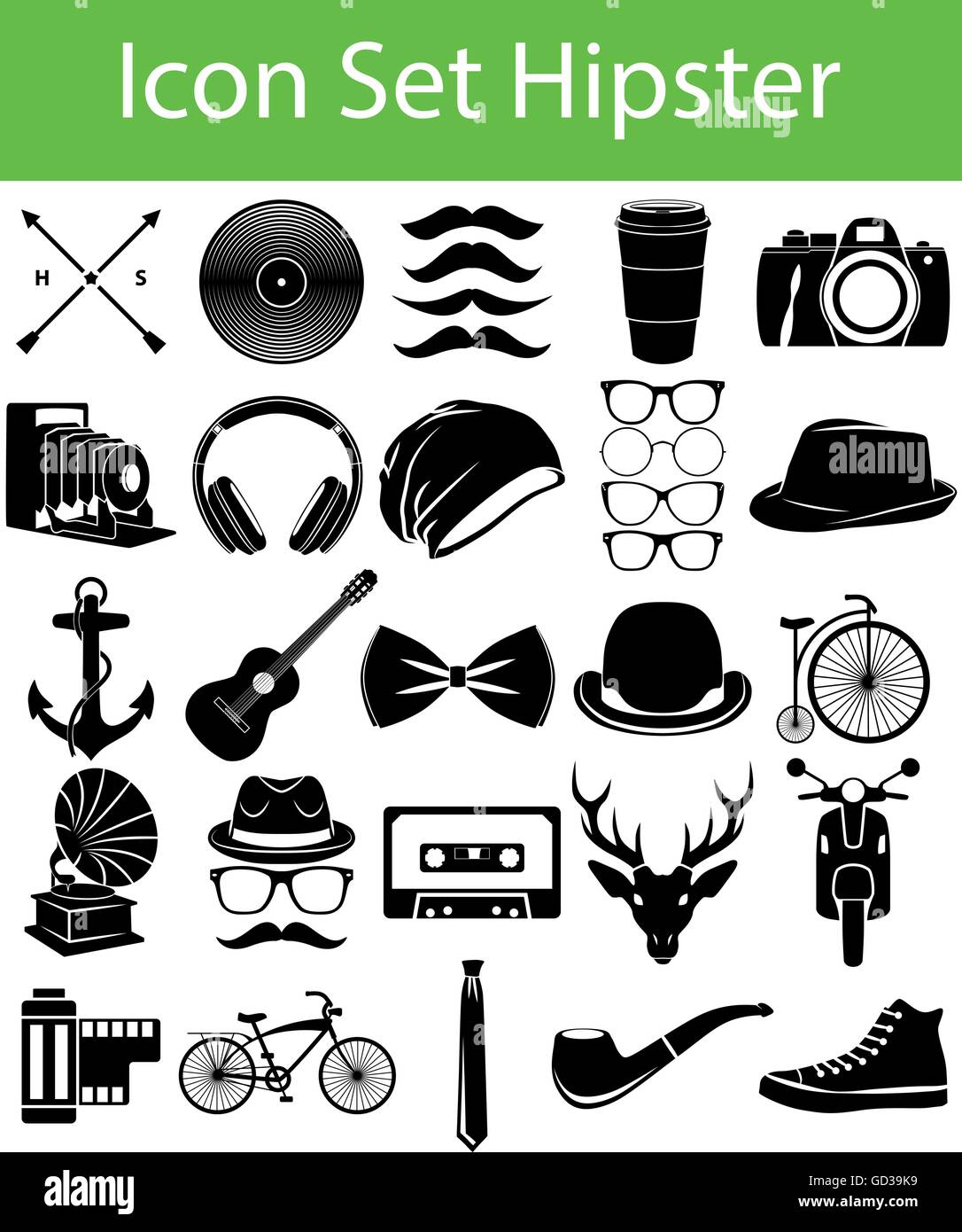 Icon Set Hipster avec 33 icônes pour l'utilisation créative en design graphique Illustration de Vecteur