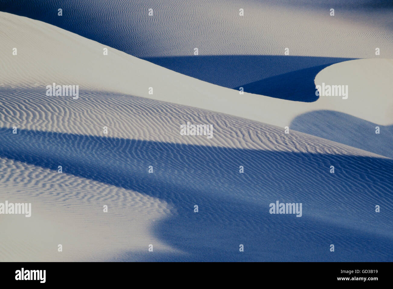 Télévision Mesquite Sand Dunes, motifs de lumière sur les dunes de sable. Banque D'Images
