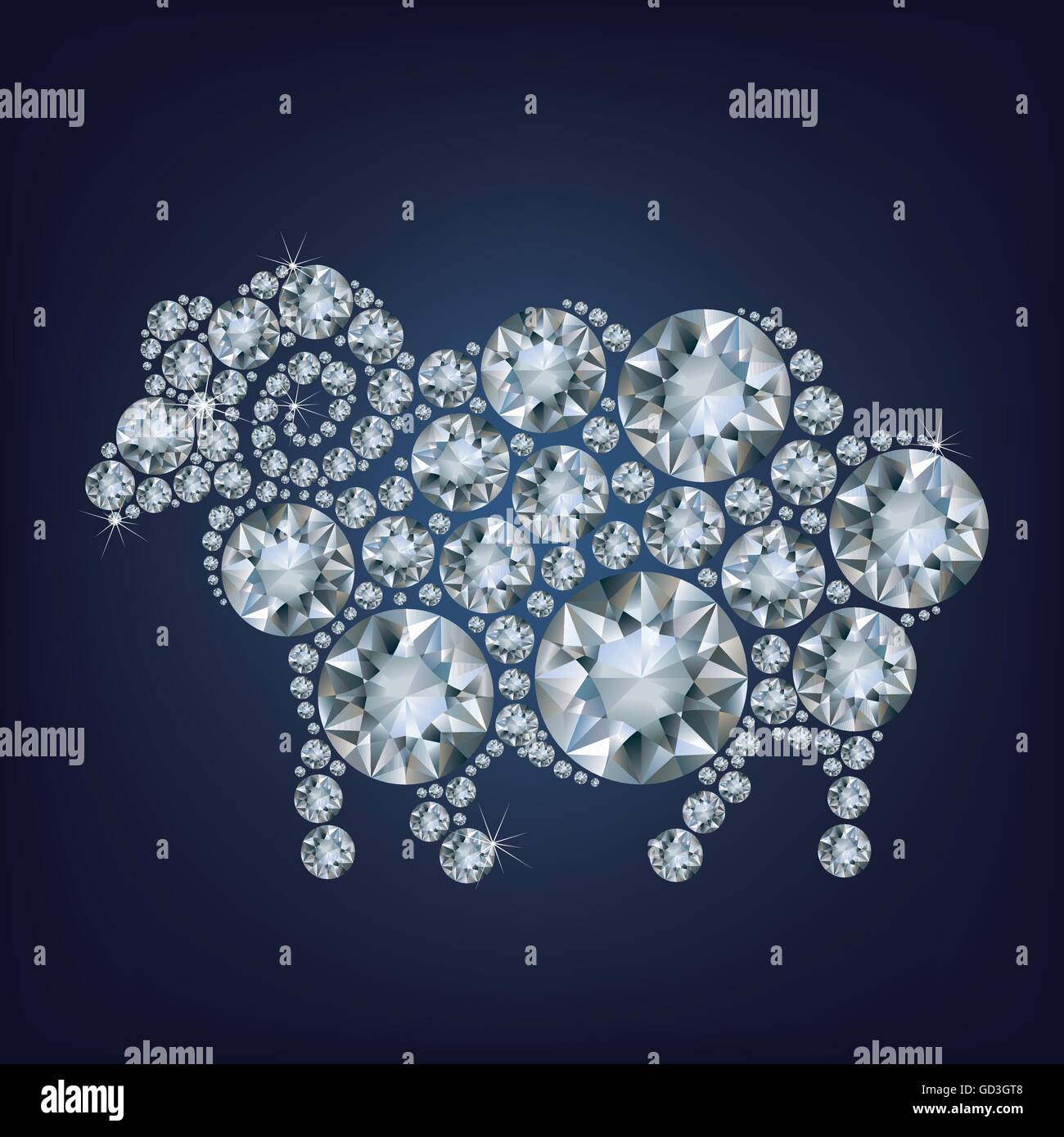 Carte De Nouvel An 15 Avec Des Moutons Compose D Un Grand Nombre De Diamants Sur Le Fond Noir Image Vectorielle Stock Alamy