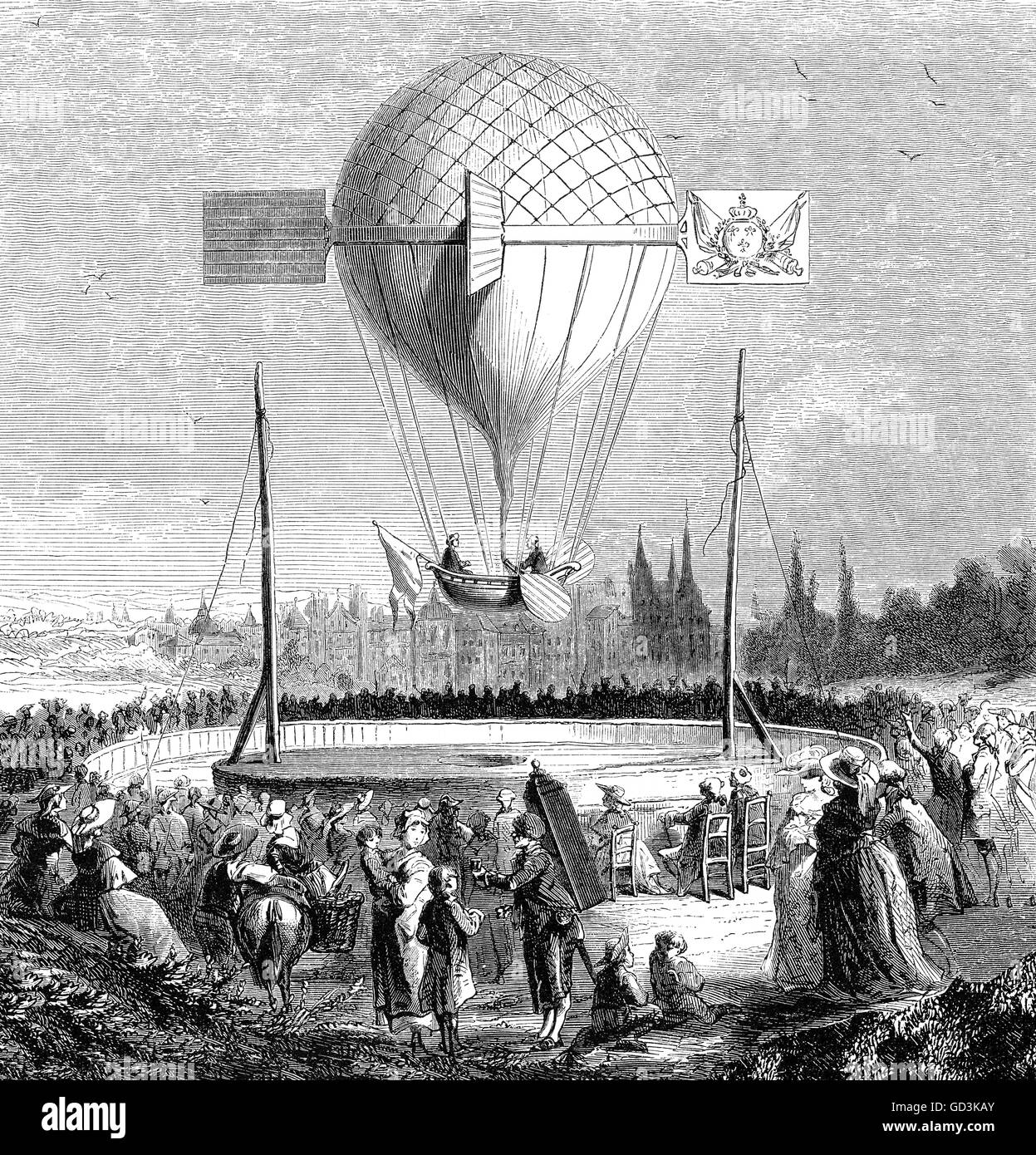 Expérience aérostatique, vol en ballon à Dijon, 1784 Banque D'Images