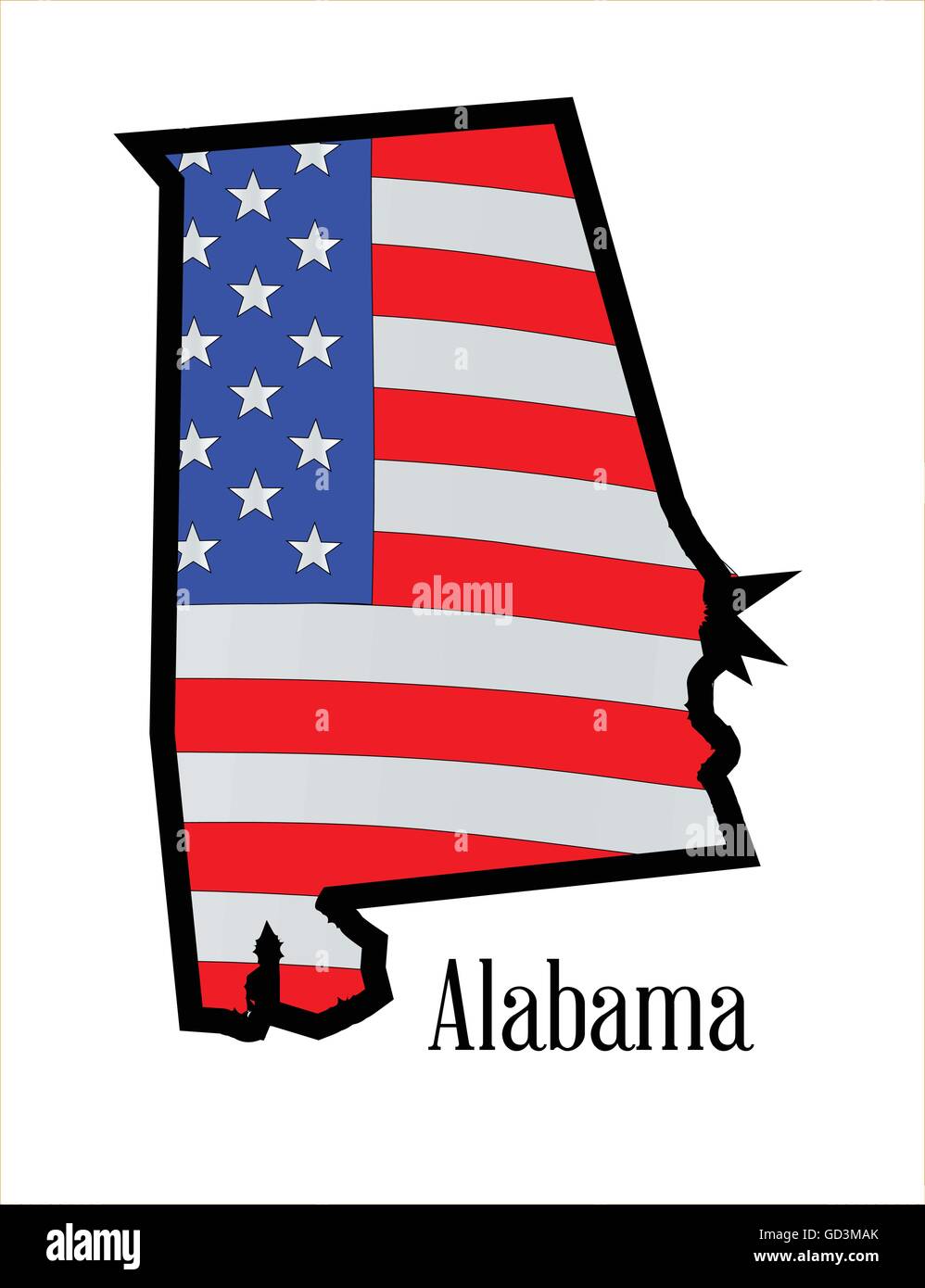 Un drapeau américain, les Stars and Stripes a décrit avec une carte de l'Alabama Illustration de Vecteur
