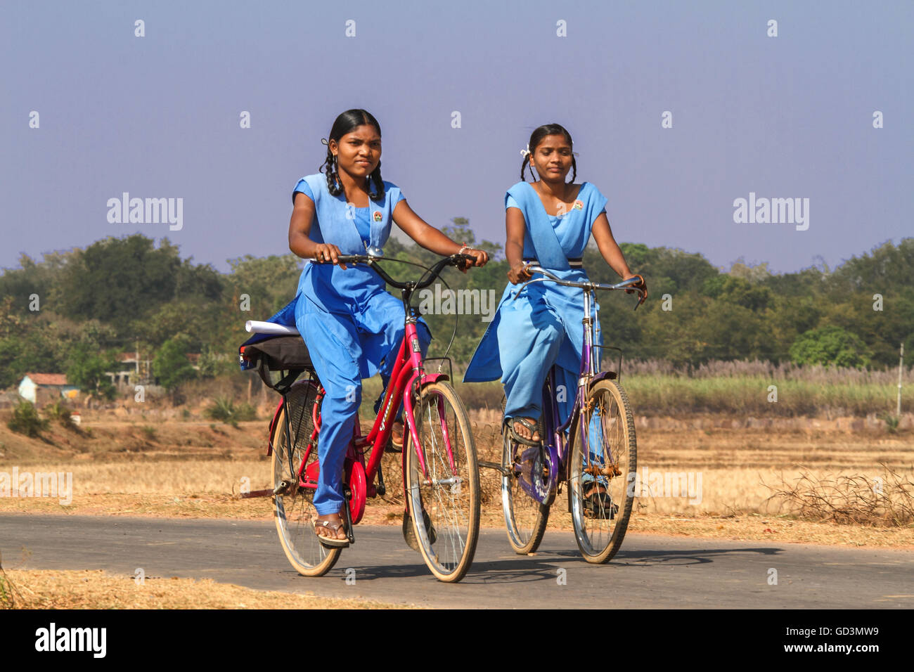 Aller à l'école filles Tribal bastar, Chhattisgarh, Inde, Asie, Banque D'Images