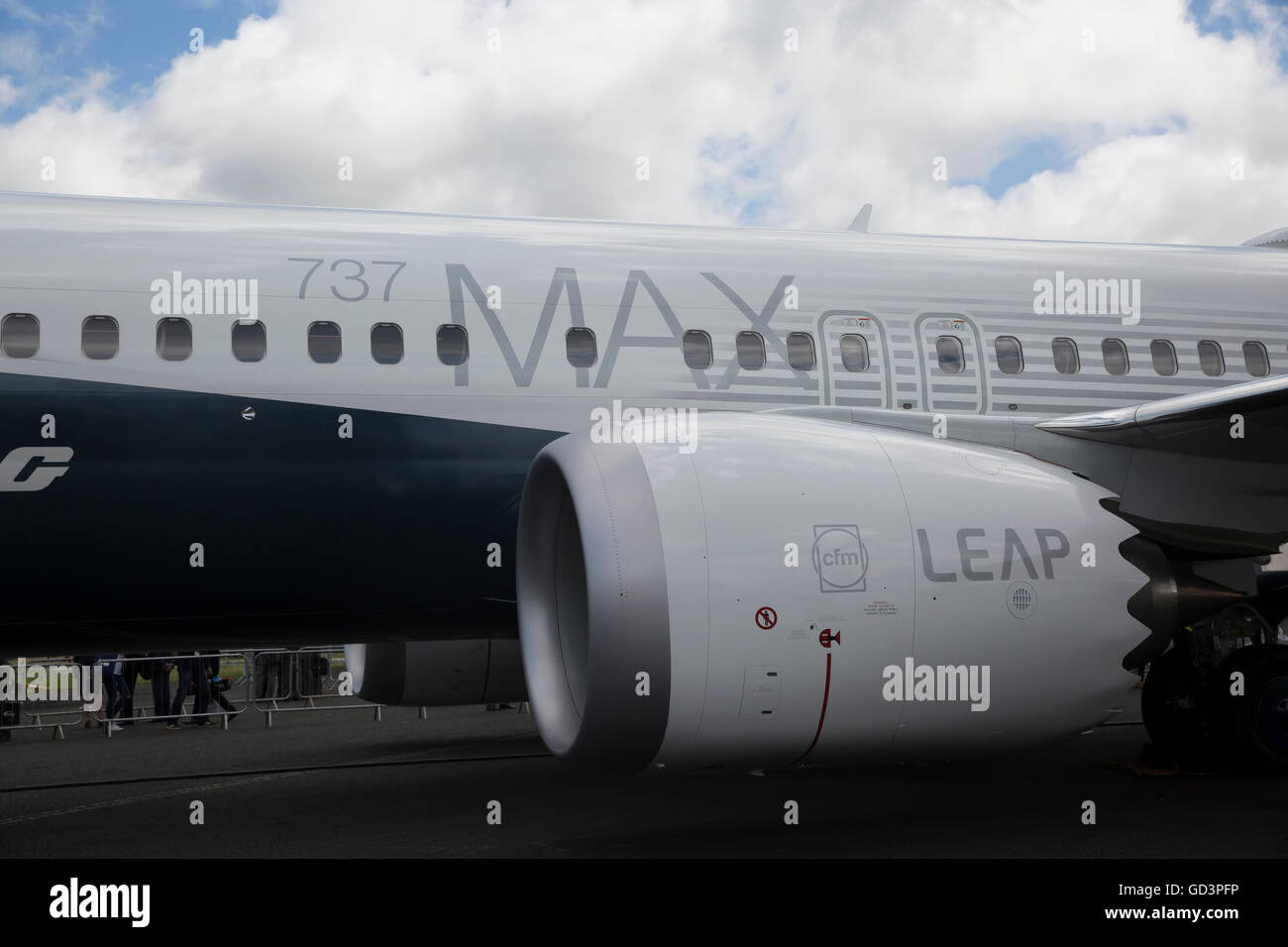 Farnborough, Royaume-Uni. 11 juillet, 2016. Farnborough International Airshow 2016 ouvre officiellement à l'aviation commerciale. Boeing sont célèbre ses 100 ans et avait un nouveau plan sur max 737 show. Credit : Keith Larby/Alamy Live News Banque D'Images