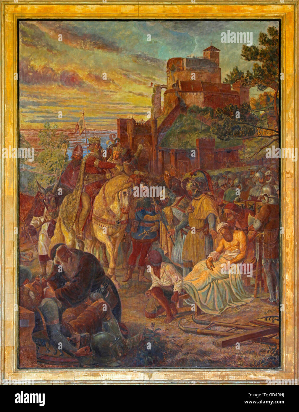 Beaux-arts, des peintures murales, peinture 'Alt-Eberstein", festival des chevaliers avec le roi Otton Ier au cours de siège de Alt-Eberstein, Château Kurhaus, Baden-Baden, Allemagne, l'artiste n'a pas d'auteur pour être effacé Banque D'Images