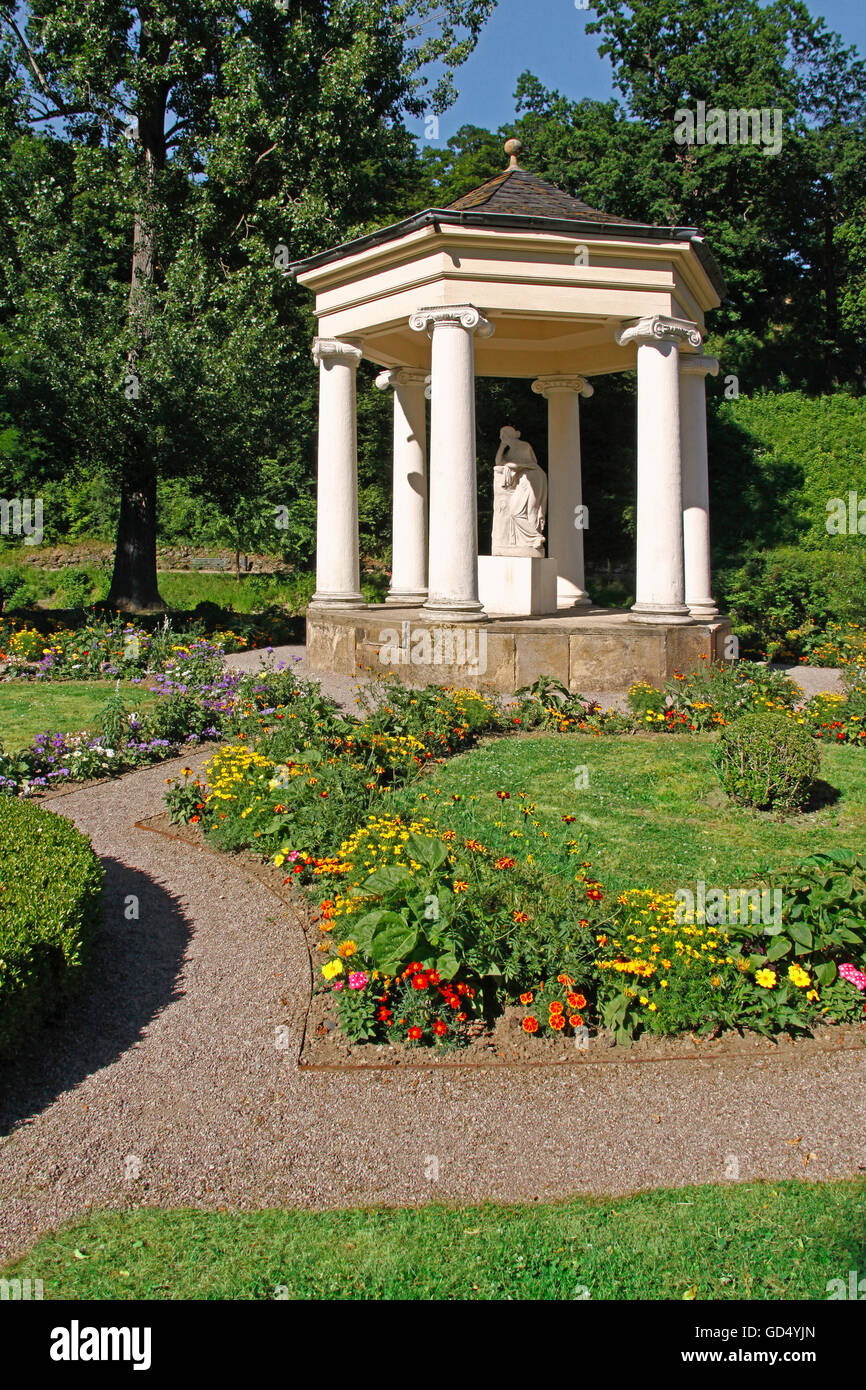 Château de Tiefurt, temple des Muses, statue de Polyhymnia, château Tiefurt, Weimar, urban district, Thuringe, Allemagne Banque D'Images