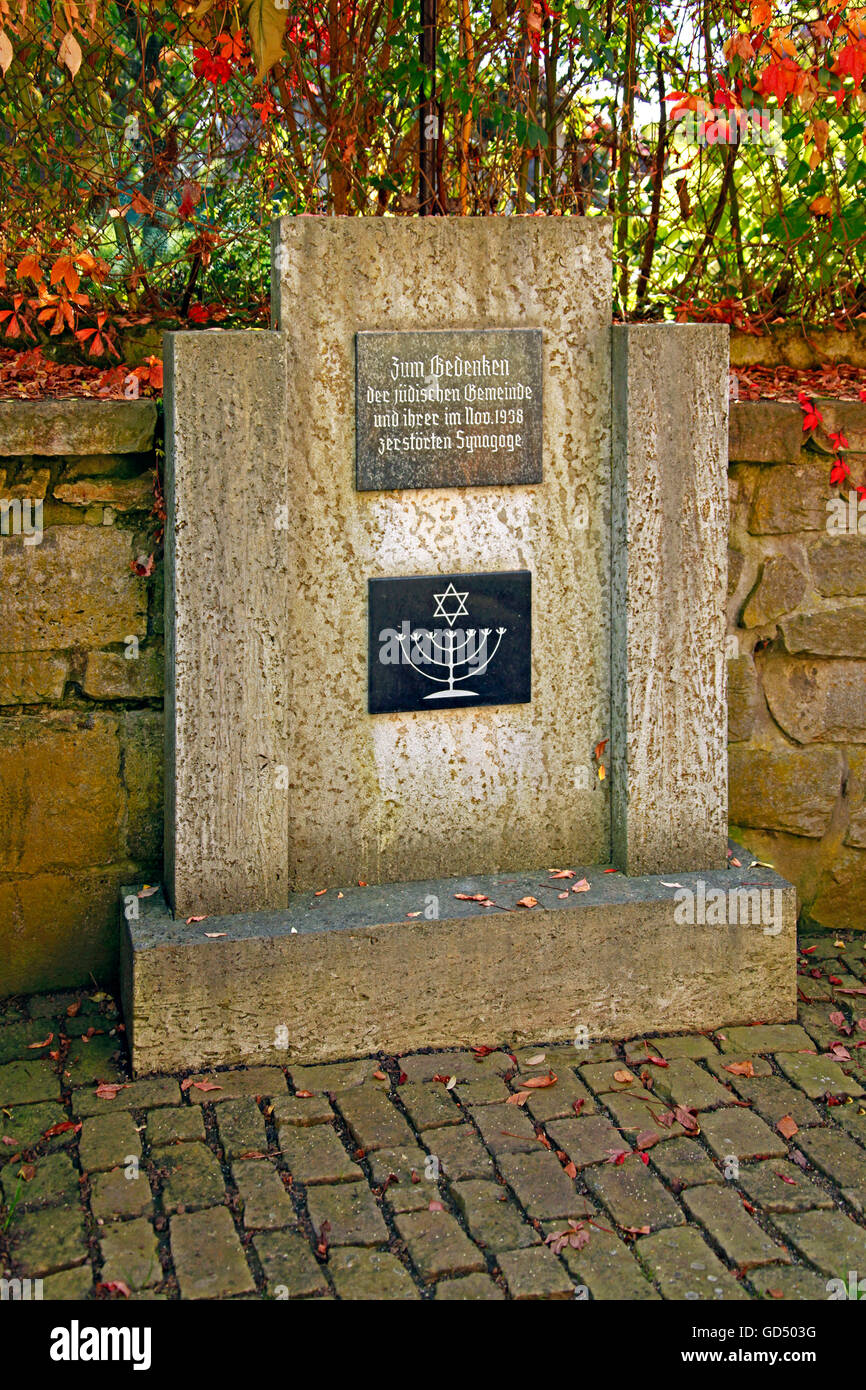 Commémoration de la communauté juive et sa synagogue, détruit en novembre 1938, Geisa, district de Wartburg, Thuringe, Allemagne Banque D'Images