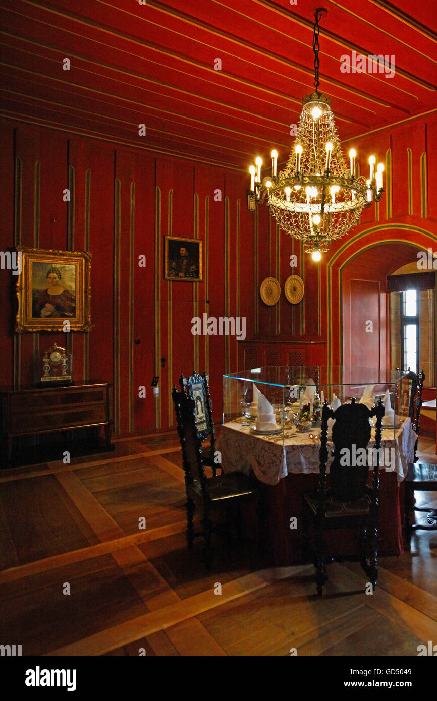 L'aile du Prince de château Coburg, séjour en appartement d'hôtes, table pour les repas, Cobourg, Haute-Franconie, Bavière, Allemagne Banque D'Images