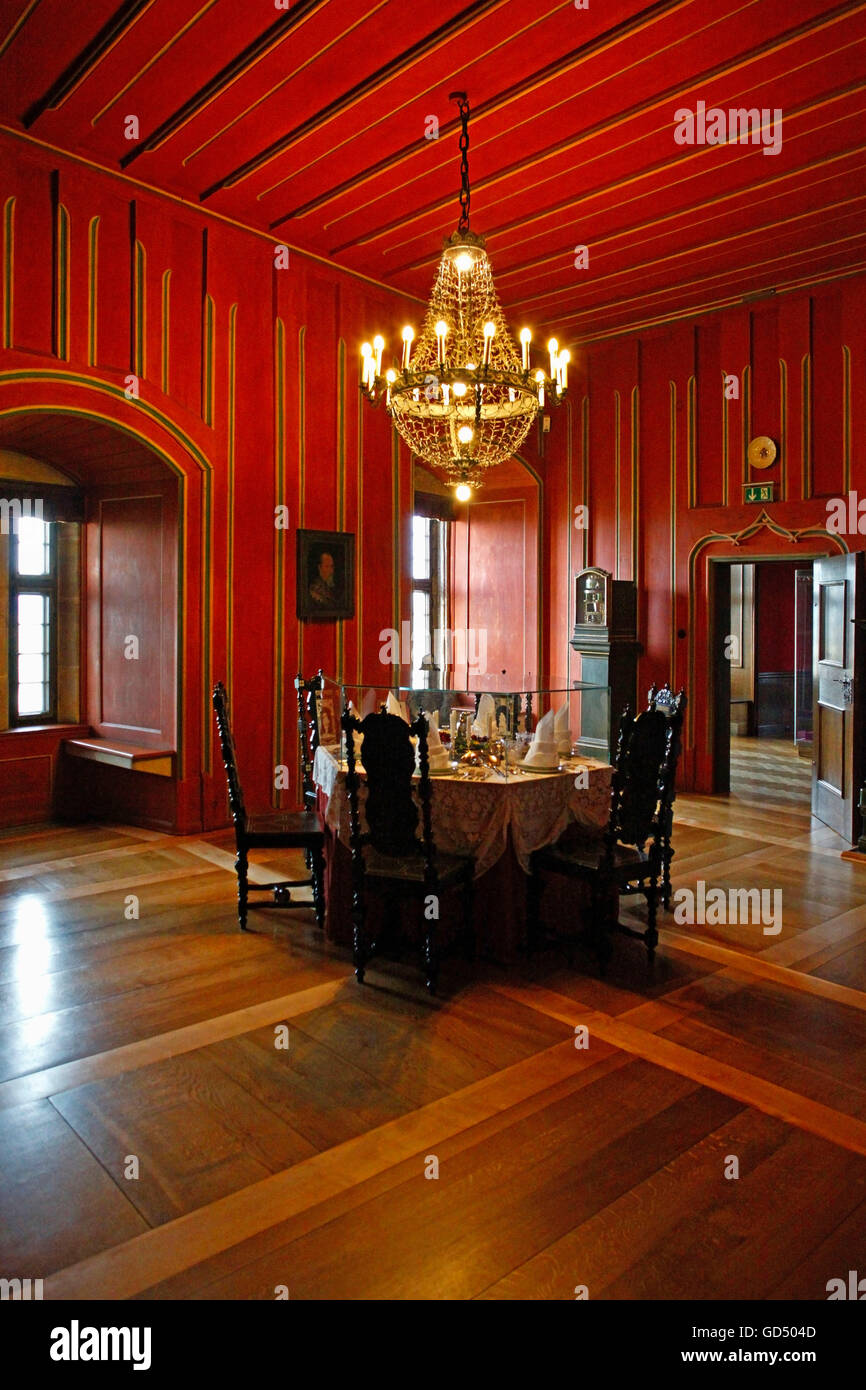 L'aile du Prince de château Coburg, séjour en appartement d'hôtes, table pour les repas, Cobourg, Haute-Franconie, Bavière, Allemagne Banque D'Images
