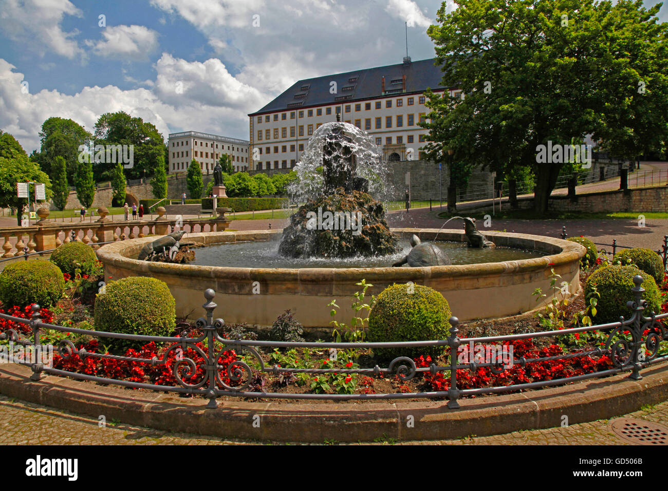 Fontaine, partie du dispositif de l'eau, château de Friedenstein, Gotha, Thuringe, Allemagne Banque D'Images